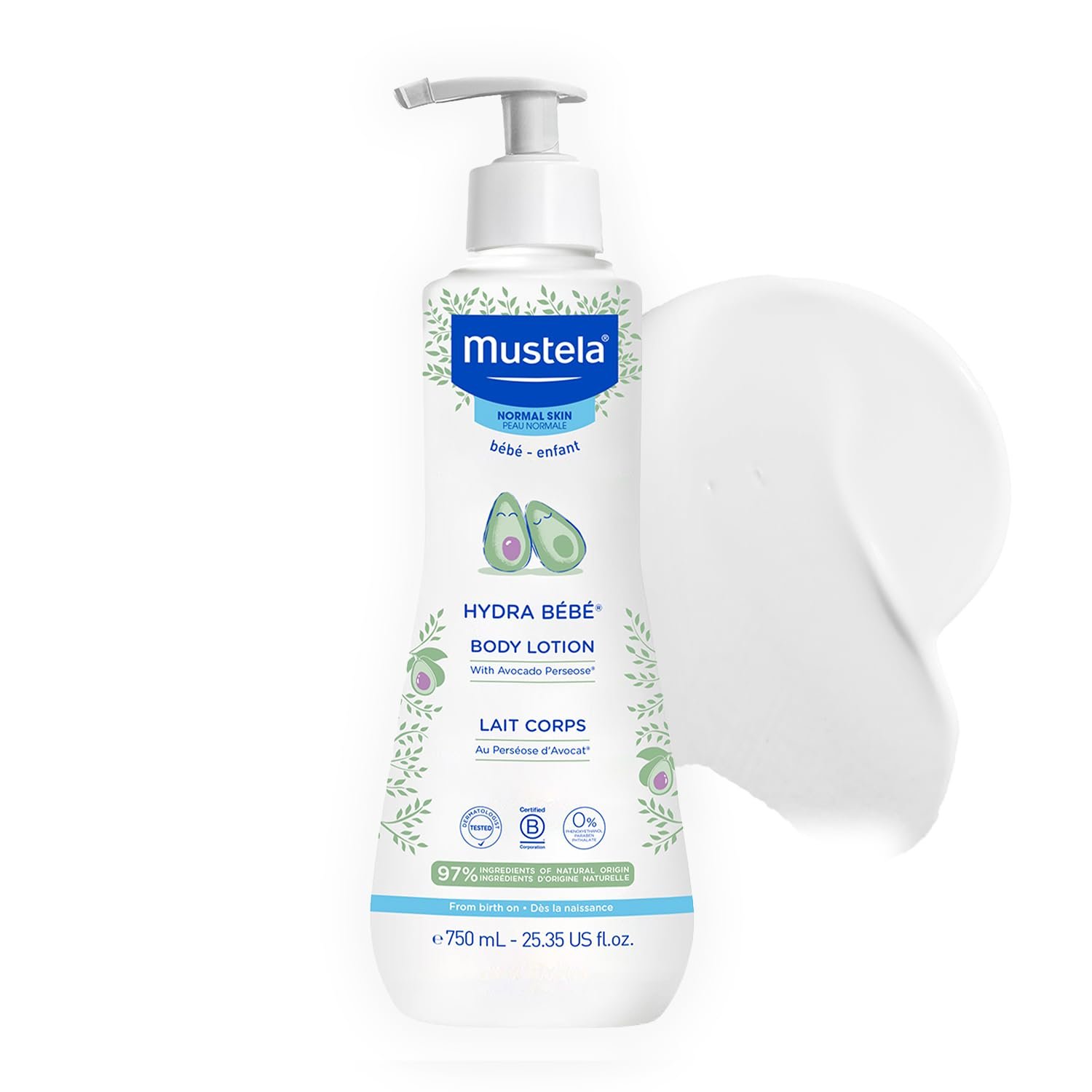 Mustela Hydra Bebe Body Lotion – Daily Moisturizing Baby Lotion with Natural Avocado, Jojoba & Sunflower Oil – Various Sizes
