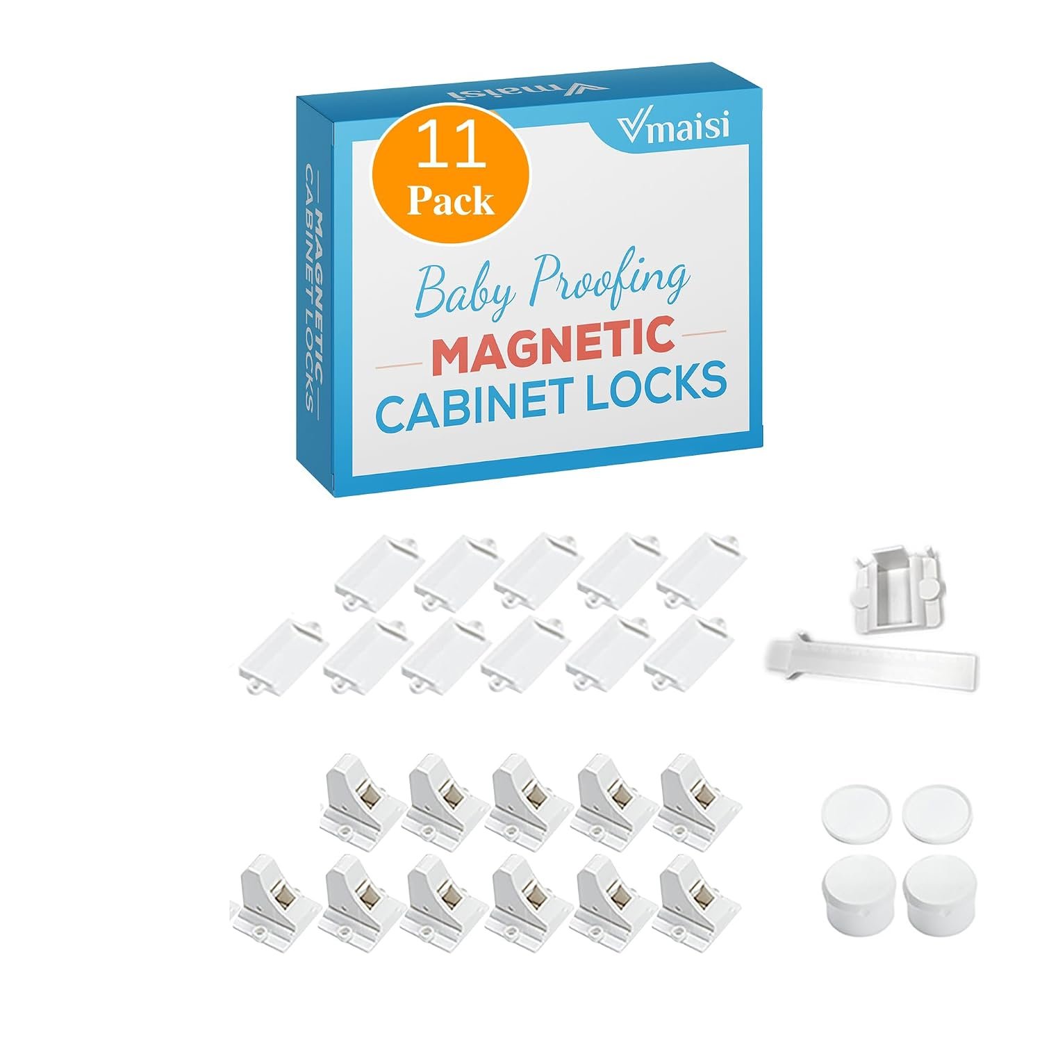 Vmaisi ChildProof Magnetic Cabinet Locks (11 Locks and 2 Keys) | Keeps dangerous things away from kids