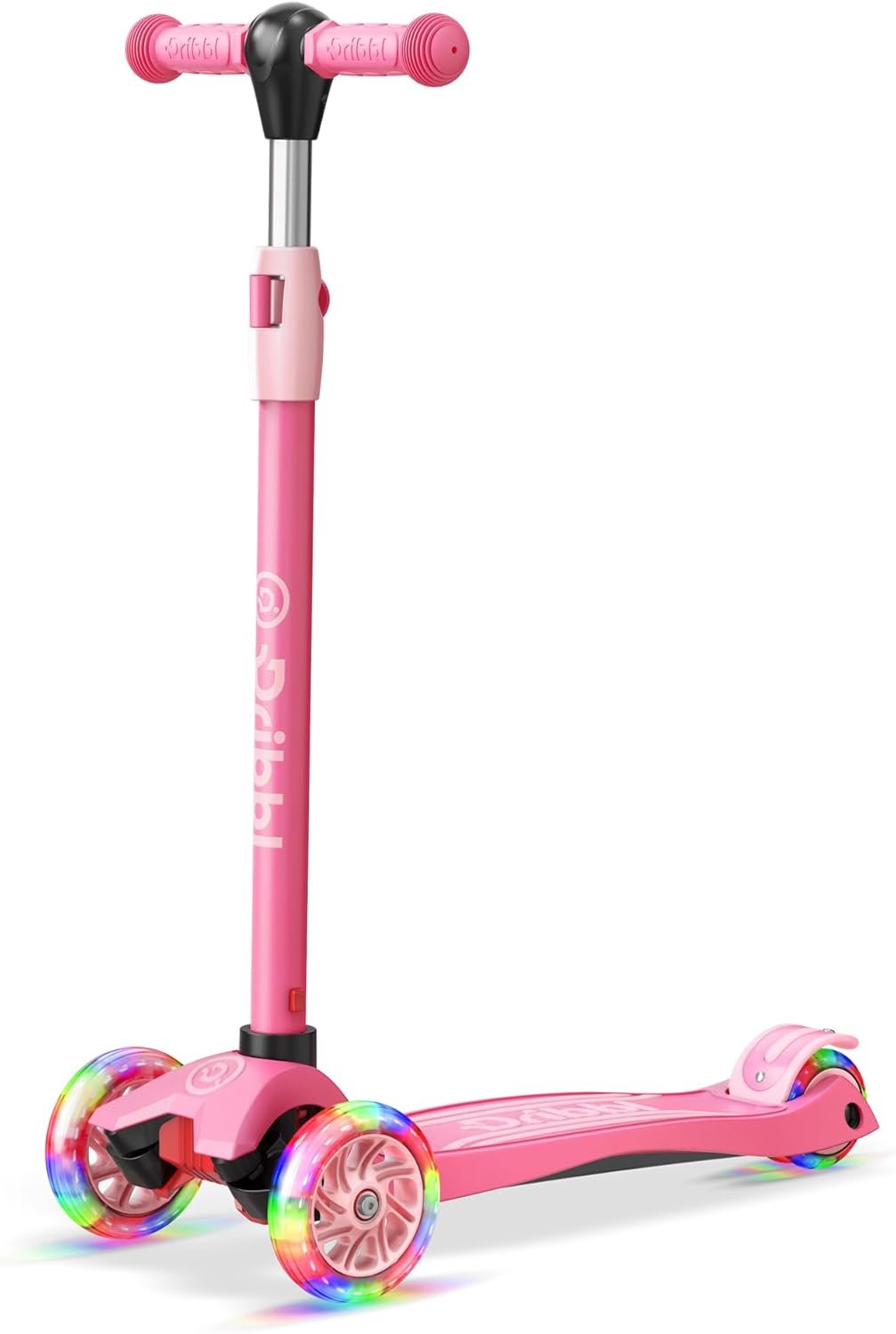 Dribbl 3-Wheel Kids Scooter – Lean-to-Steer Technology, Adjustable Height Handlebar, Wide Anti-Slip Deck, Scooter for Boys & Girls Ages 3+, Child Safety Approved, Support Riders Up to 165 lbs, Pink