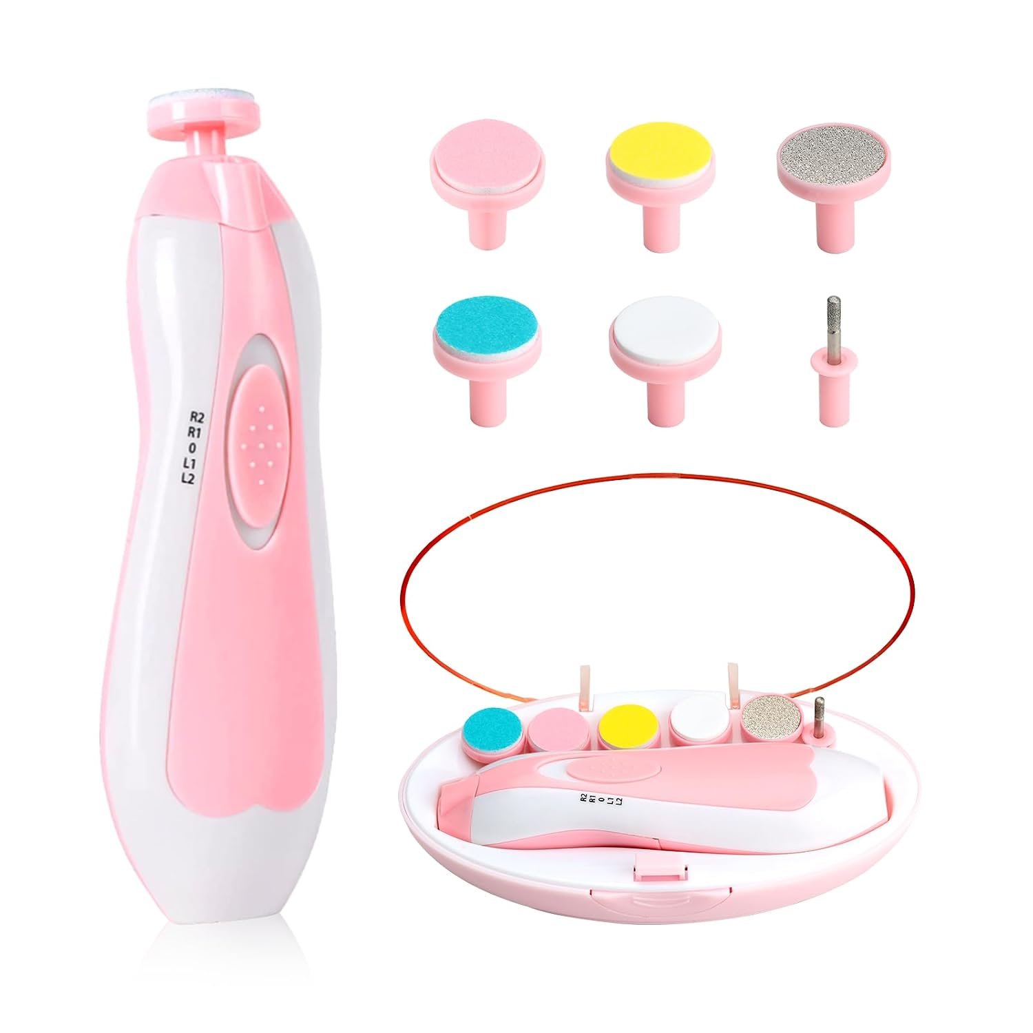 Qunlions life Baby Nail Trimmer File with Light – Safe Electric Nail Clippers Kit for Newborn Infant Toddler Kids Toes and Fingernails – Care, Polish and Trim – Battery Operated (AA), Pink