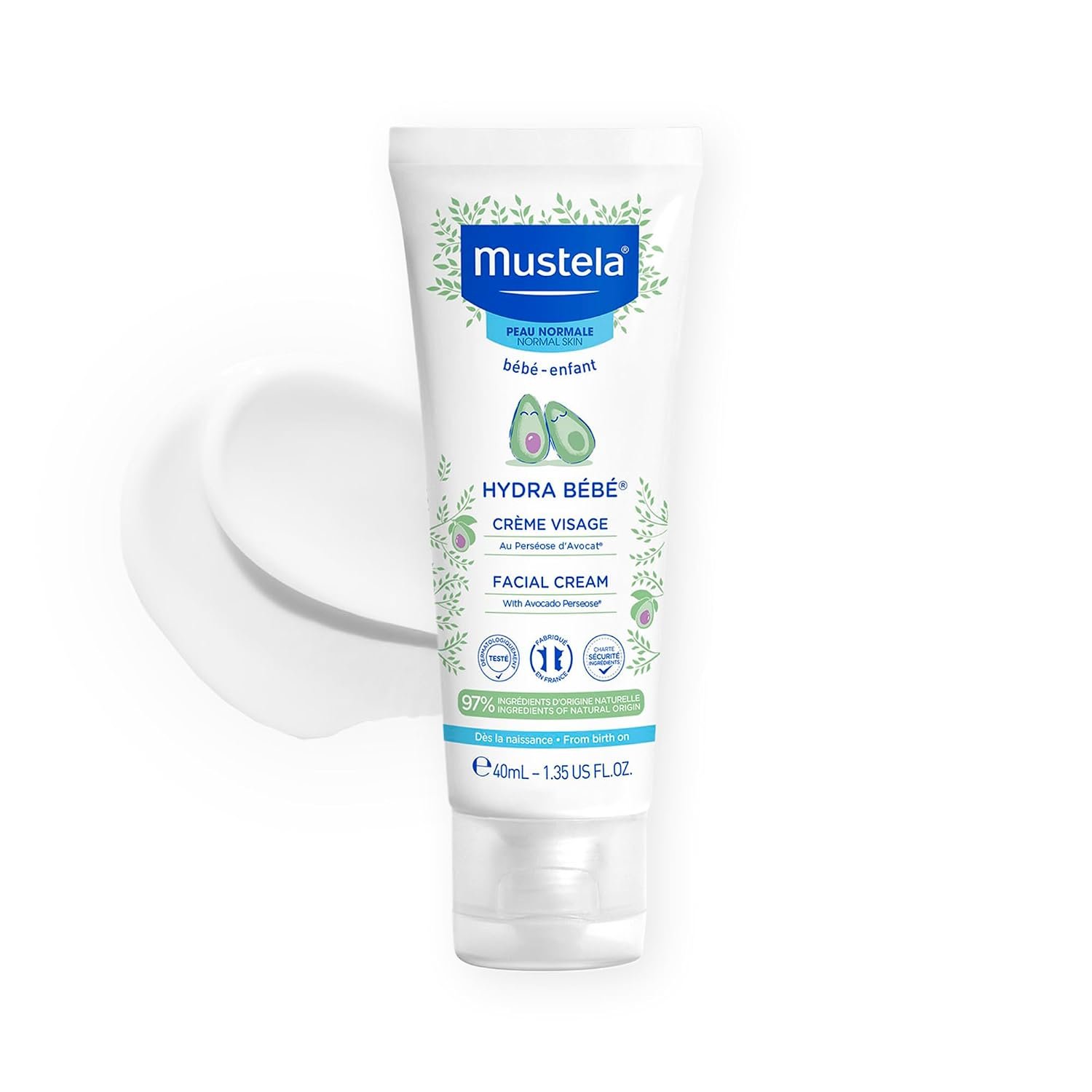 Mustela Hydra Bebe Face Cream – Daily Baby Moisturizer with Natural Avocado, Jojoba Oil & Shea Butter – 1.35 fl. oz. – Packaging may vary