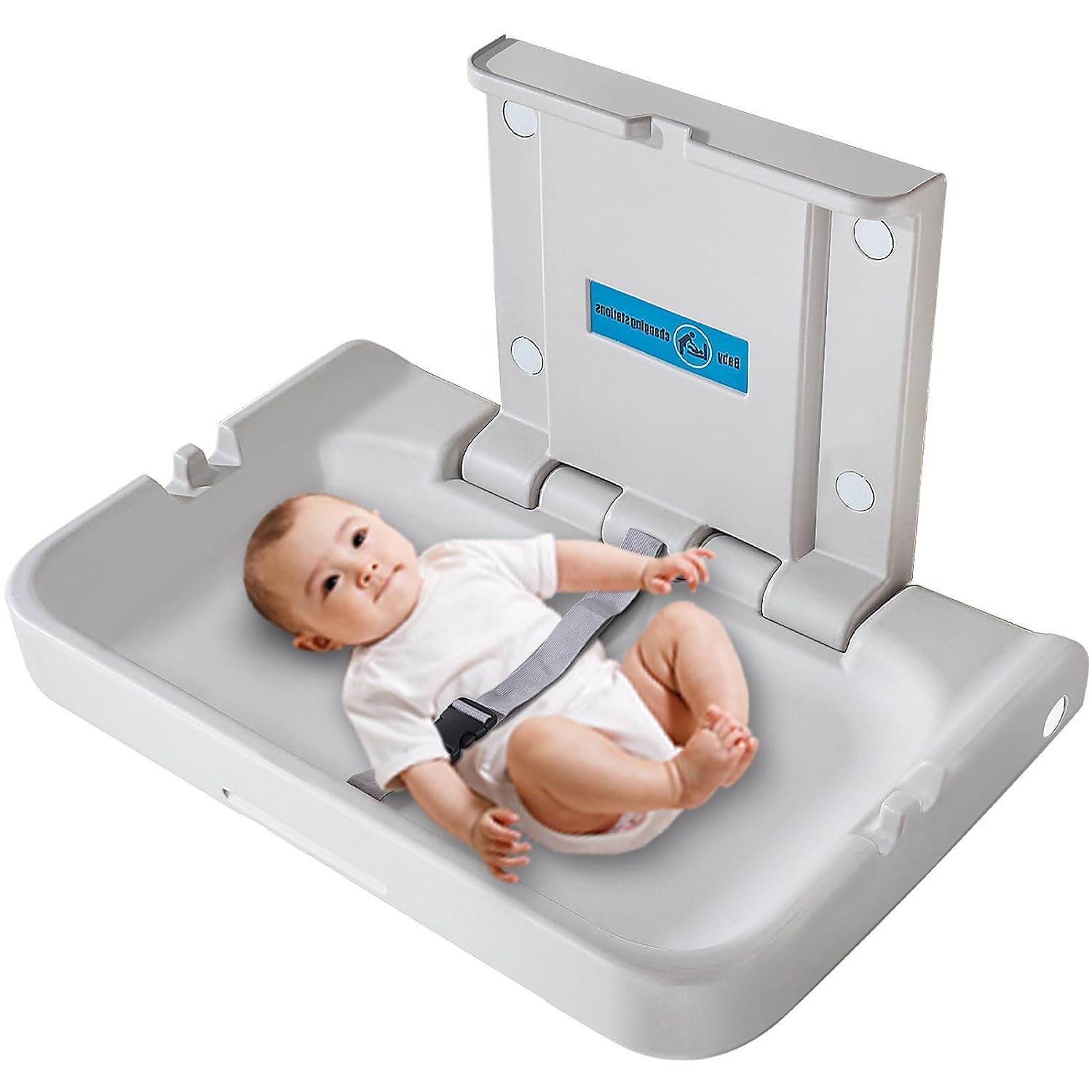 Baby Changing Table Wall Mounted,Baby Changing Station with Safrty Strap,HDPE Fold-Down Diaper Changing Station Table,Foldable Diaper Changing Unit for Commercial Bathroom Restroom