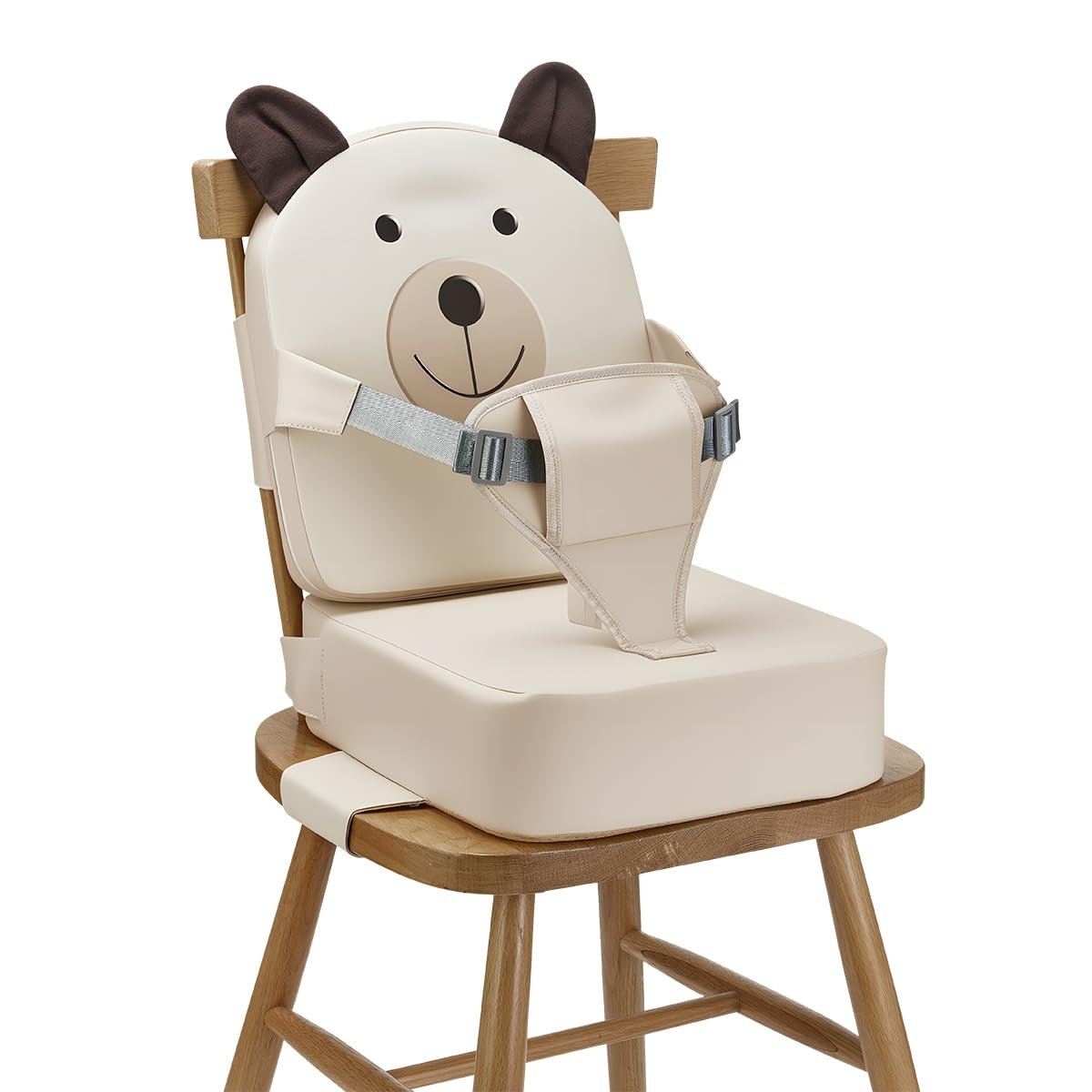 Booster Seat for Kitchen Chair, Toddler Kids Booster Seats for Dining Table with Backrest and Adjustable Strap, Portable PU Waterproof Travel Baby Boy Girl Booster Increasing Cushion (White, OneSize)