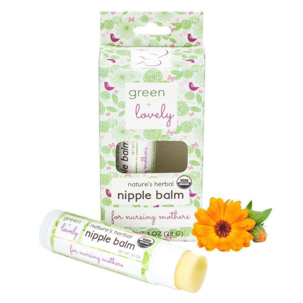 Green+Lovely Nipple Balm Organic Nature’s Herbal Breastfeeding Cracked Nipples Soother Nursing Crack Ointment Essential Stick, Silky Calendula Infused, Pregnancy Essential, 2 x 0.5 oz Gift Set