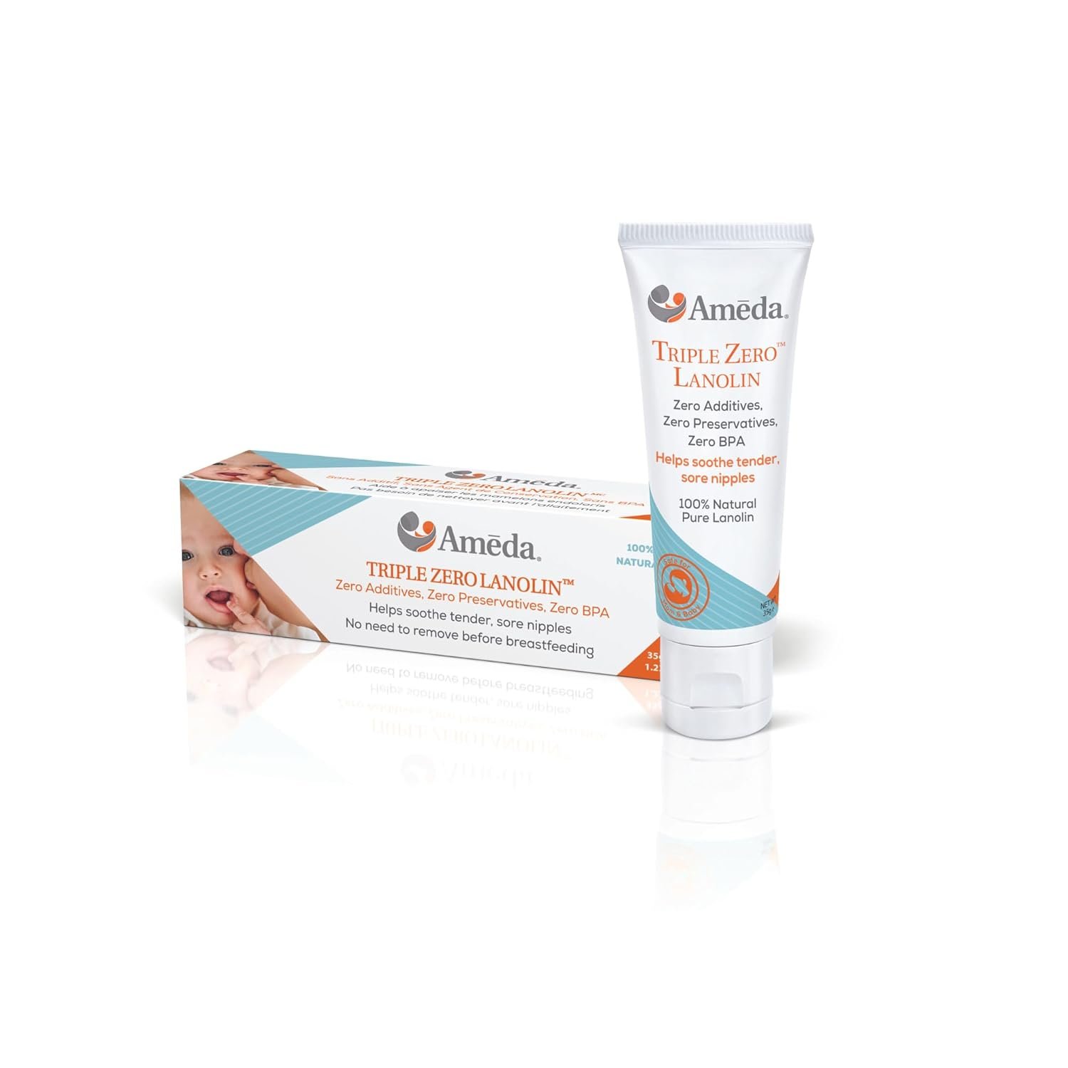 Ameda Triple Zero Lanolin Nipple Cream for Breastfeeding Pain | All Natural Nipple Balm | Single Ingredient Pure Lanolin Cream | Breast Feeding Must Haves | ONLY Triple Zero Nursing Cream 35g/1.2oz