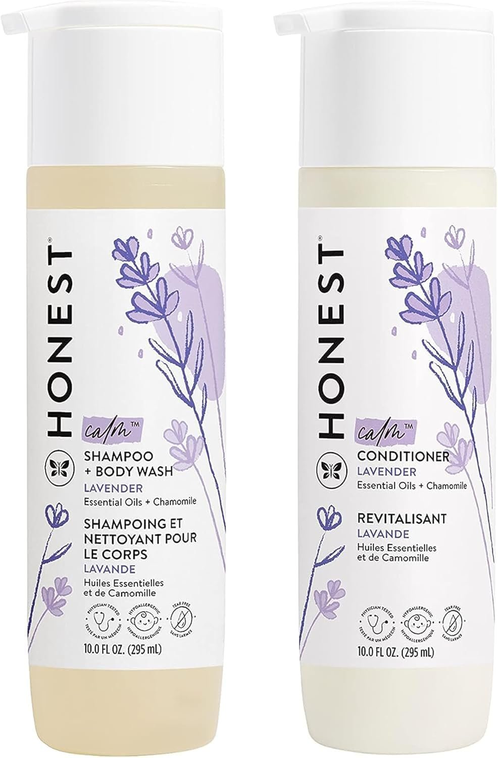The Honest Company Baby Shampoo, Body Wash & Conditioner Duo, 2-in-1 Cleansing, Silicone-Free, Naturally Derived, Lavender Calm Scent, 20 fl oz