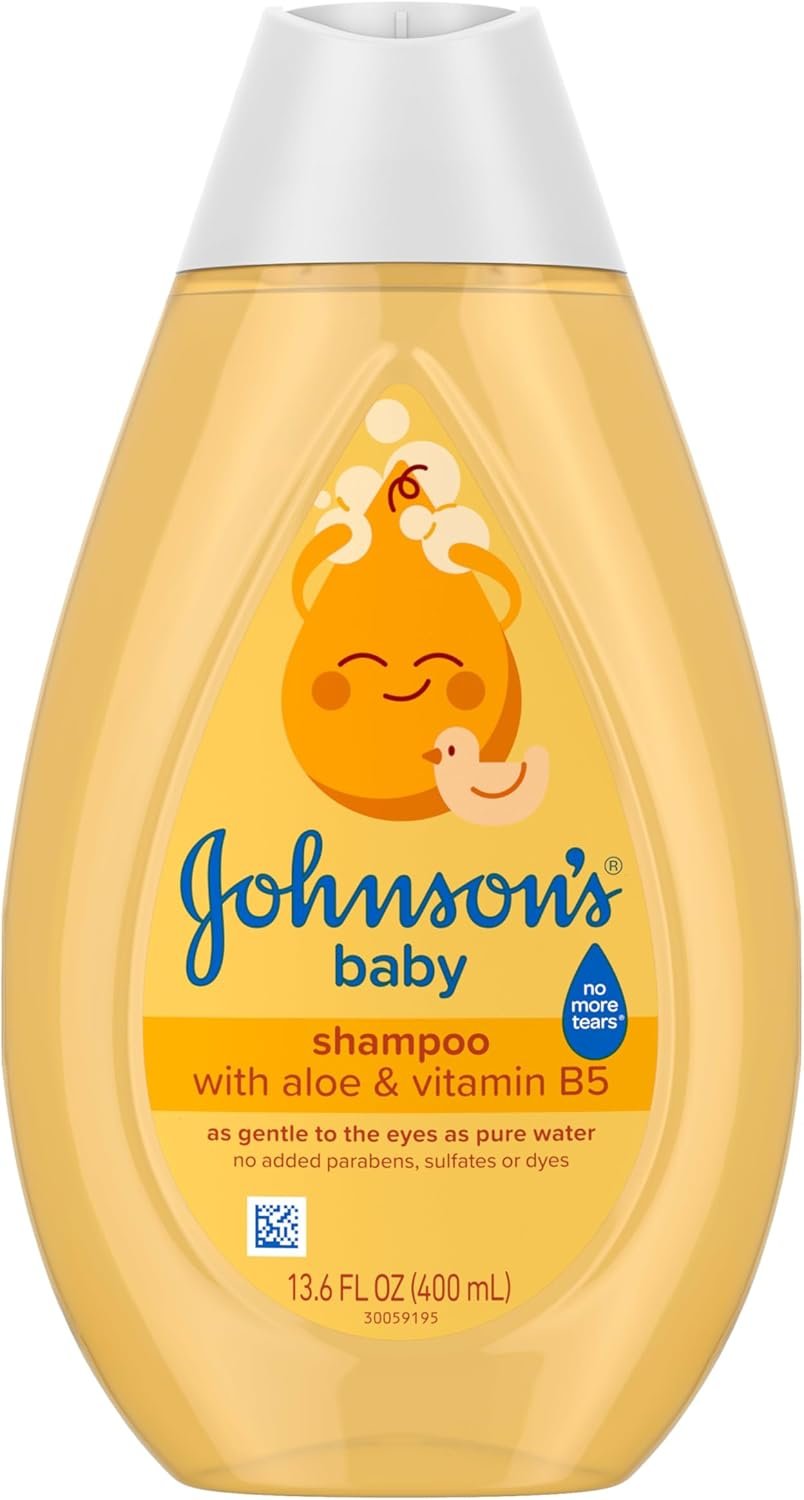 Johnson’s Baby Shampoo with Aloe Vera & Vitamin B5, Tear Free, Newborn Essentials, No added Parabens & Sulfates, Hypoallergenic, Baby Essentials, 13.6 fl. oz