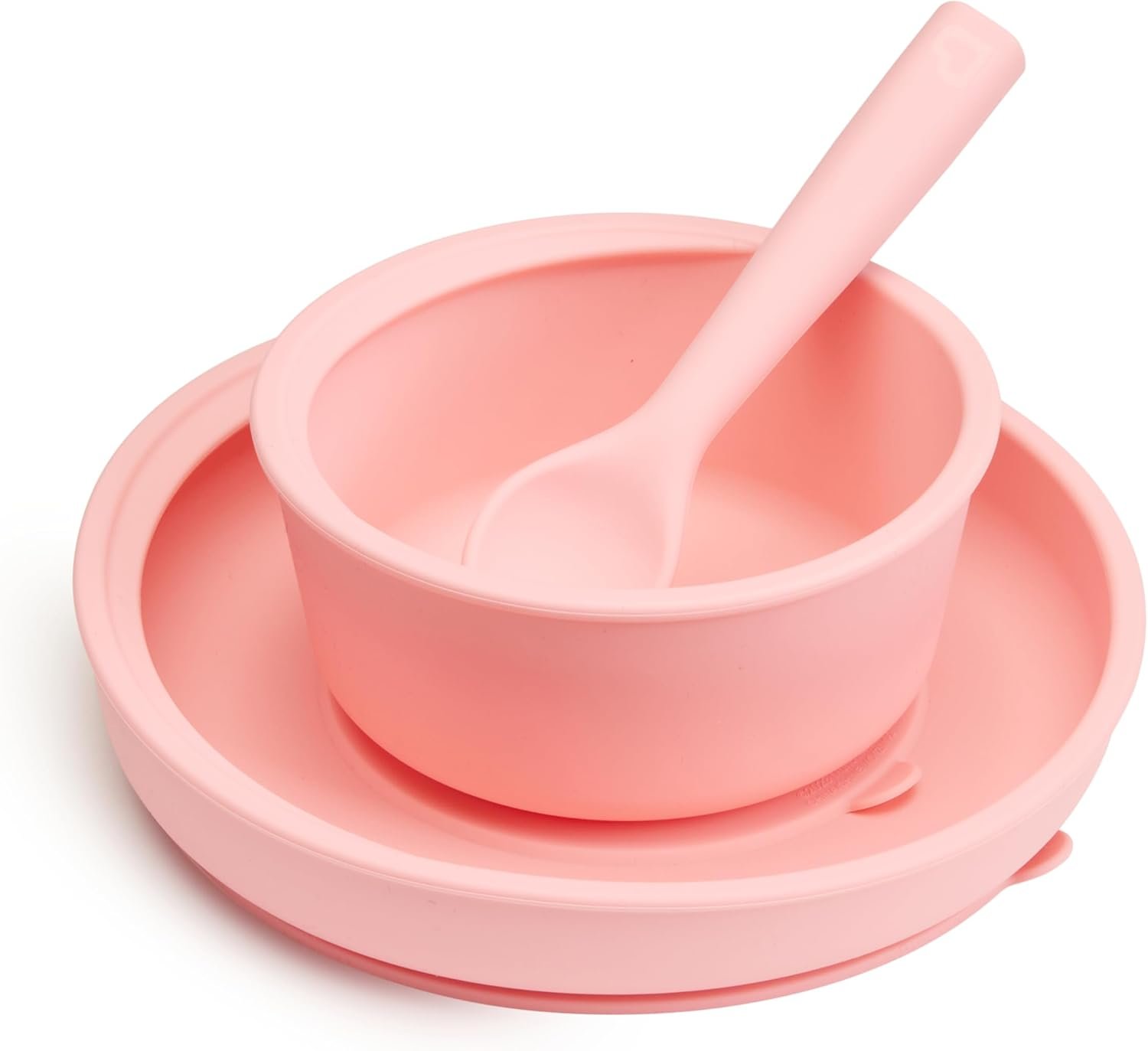 Munchkin Silicone Baby Feeding Set, Toddler Suction Bowl, Plate and Spoon, Baby Led Weaning and Infant Self Feeding, C’est Silicone! Mealtime Set, 4 Months and Up, BPA Free, Coral