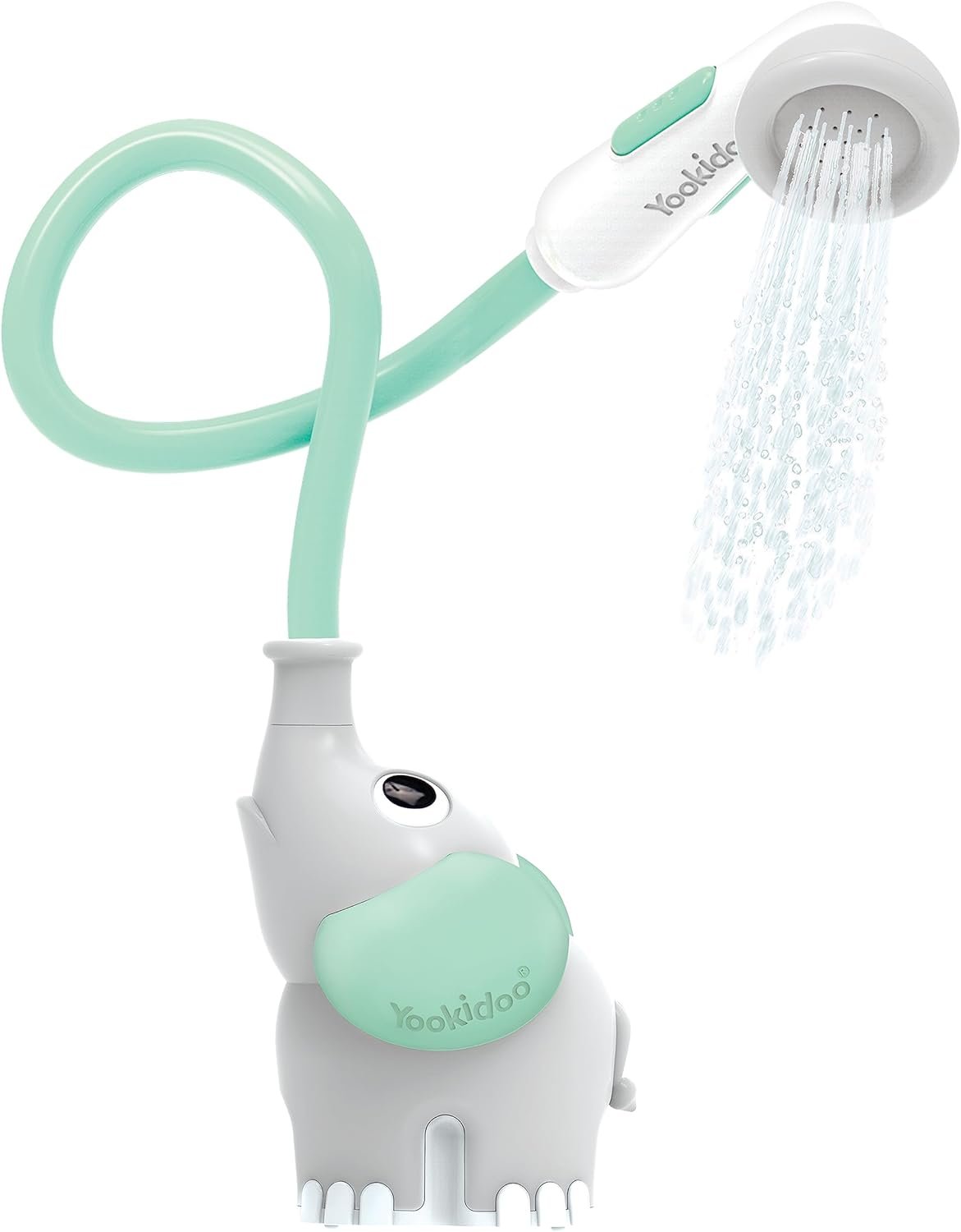 Yookidoo Baby Bath Shower Head – Elephant Water Pump and Trunk Spout Sprayer – One Handed Flow Control for Newborn Babies in Tub Or Sink (Turquoise)