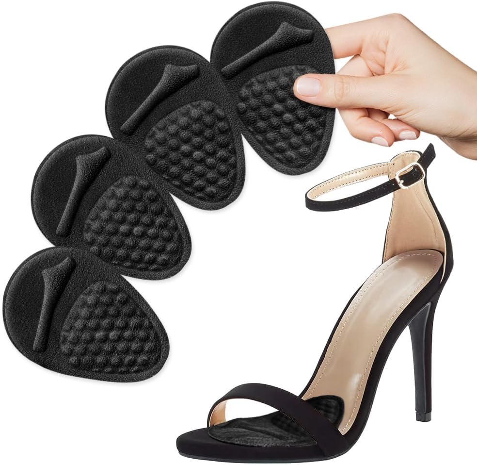 Metatarsal Pads Women, Ball of Foot Cushions for Women, Honeycomb Pattern for Anti-Slip & Shock Absorption, Invisible Design, 8 Colors and Velvet Surface Options, Black Heels (2 Pairs, Velvet Surface)