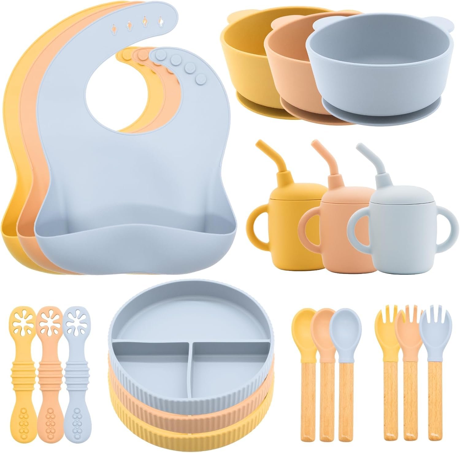 Silicone Baby Feeding Set 21 Pcs, Baby Led Weaning Supplies, Baby Feeding Supplies Set BPA Free, Essentials for Newborn Gift Mixed