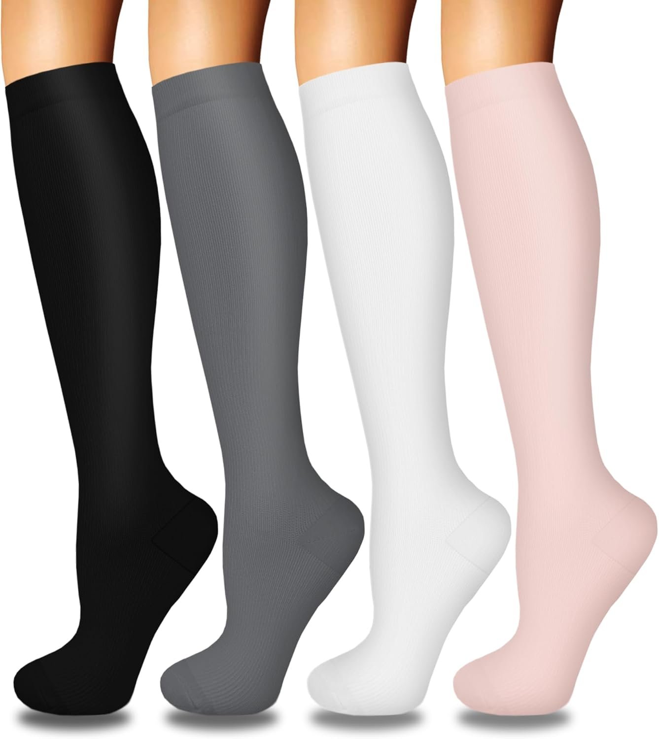 4 Pairs Compression Socks for Women Circulation-Best Support for Nurses,Running,Athletic,Travel