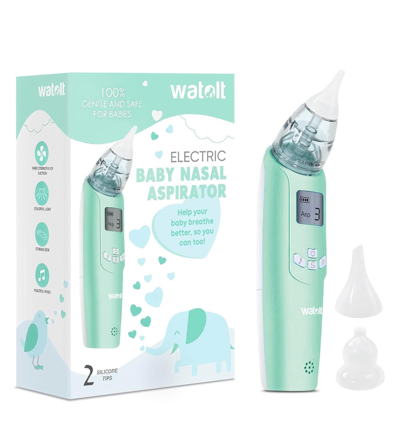 Watolt Baby Nasal Aspirator – Electric Nose Suction for Baby – Automatic Booger Sucker for Infants – Battery Powered Snot Mucus Remover for Kids Toddlers
