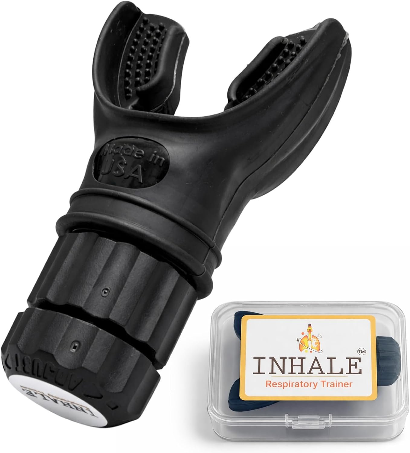 Inhale Lung Trainer | Breathing Exercise Device for Lungs | Made in USA | Lung Exerciser Device | Breathing Trainer | Adjustable Resistance | Medical Grade Silicone Mouthpiece | Carrying Case included