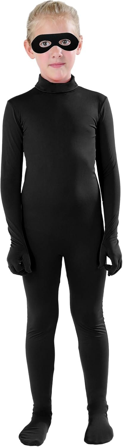 Full Bodysuit Include Felt Eye Mask Kids Dancewear Solid Color Spandex Zentai Child Unitard