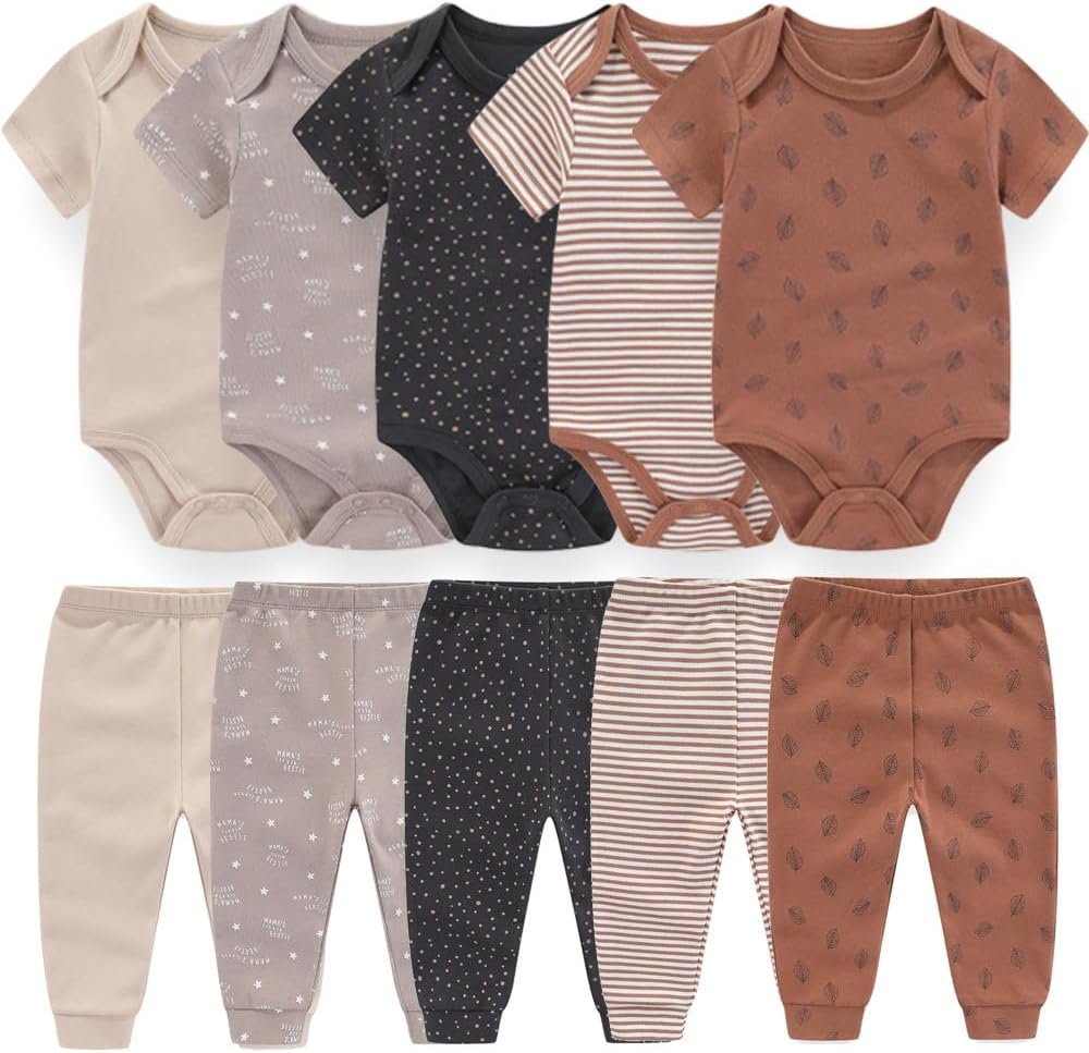Kiddiezoom Baby Layette Set Baby Boys’ 9-Piece Bodysuits Pants Set Toddler Girl Boy Unisex Baby Gift Sets