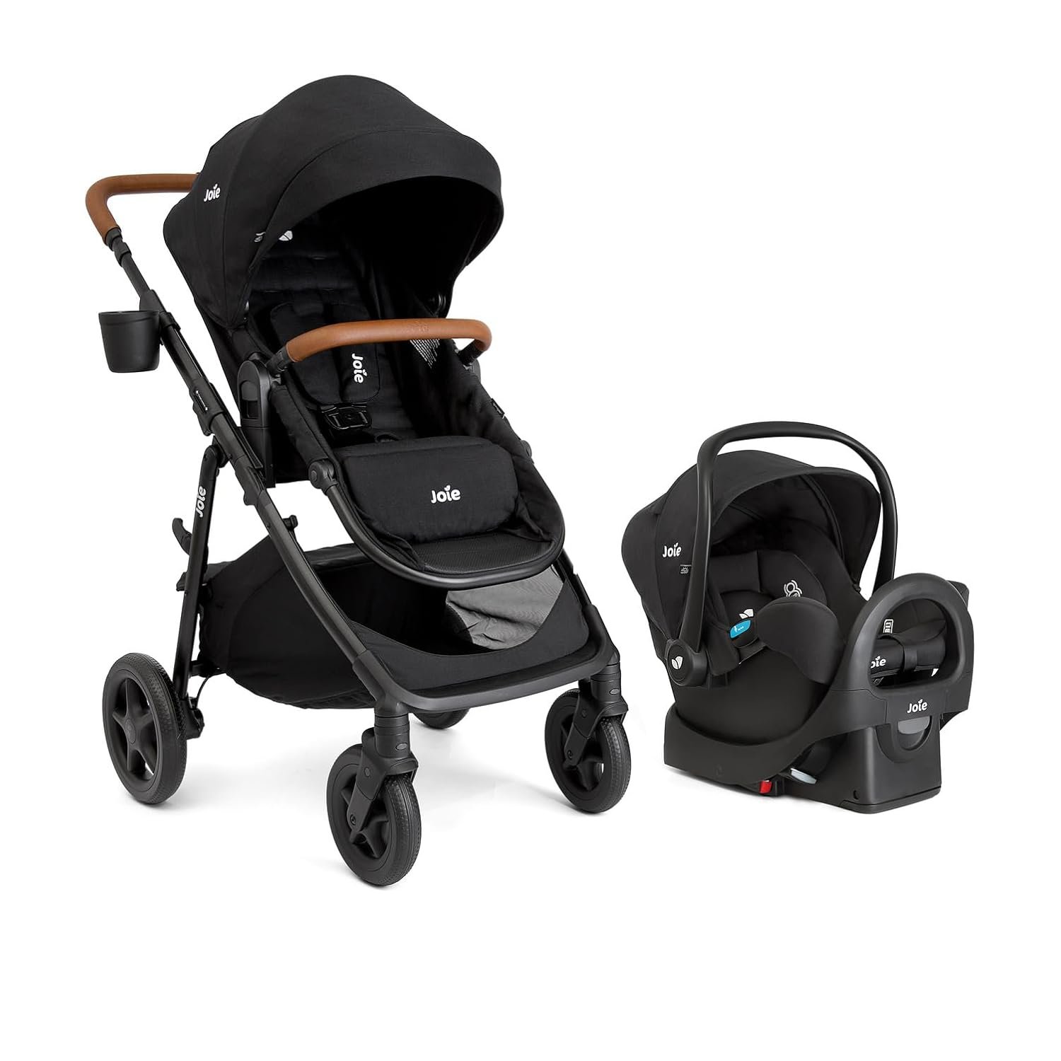 Joie Baby, Ginger and Rue Travel System – 4-in-1 Travel System with Lightweight Baby Car Seat and an Included Anti-Rebound Base for Easy Install and Height-Adjustable Stroller (Shale Dark)