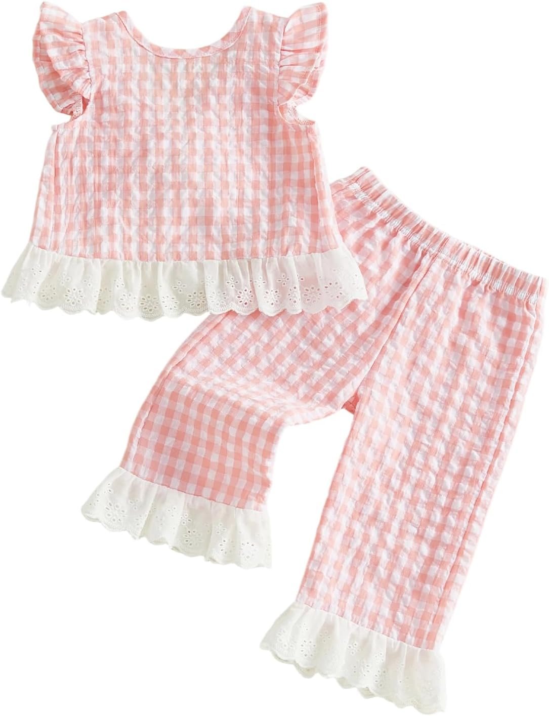 GOOCHEER Toddler Girl Clothes Baby Summer Outfit Plaid Ruffle Sleeveless Vest Tank Tops Pants Set 12 18 24 Month 2T 3T 4T