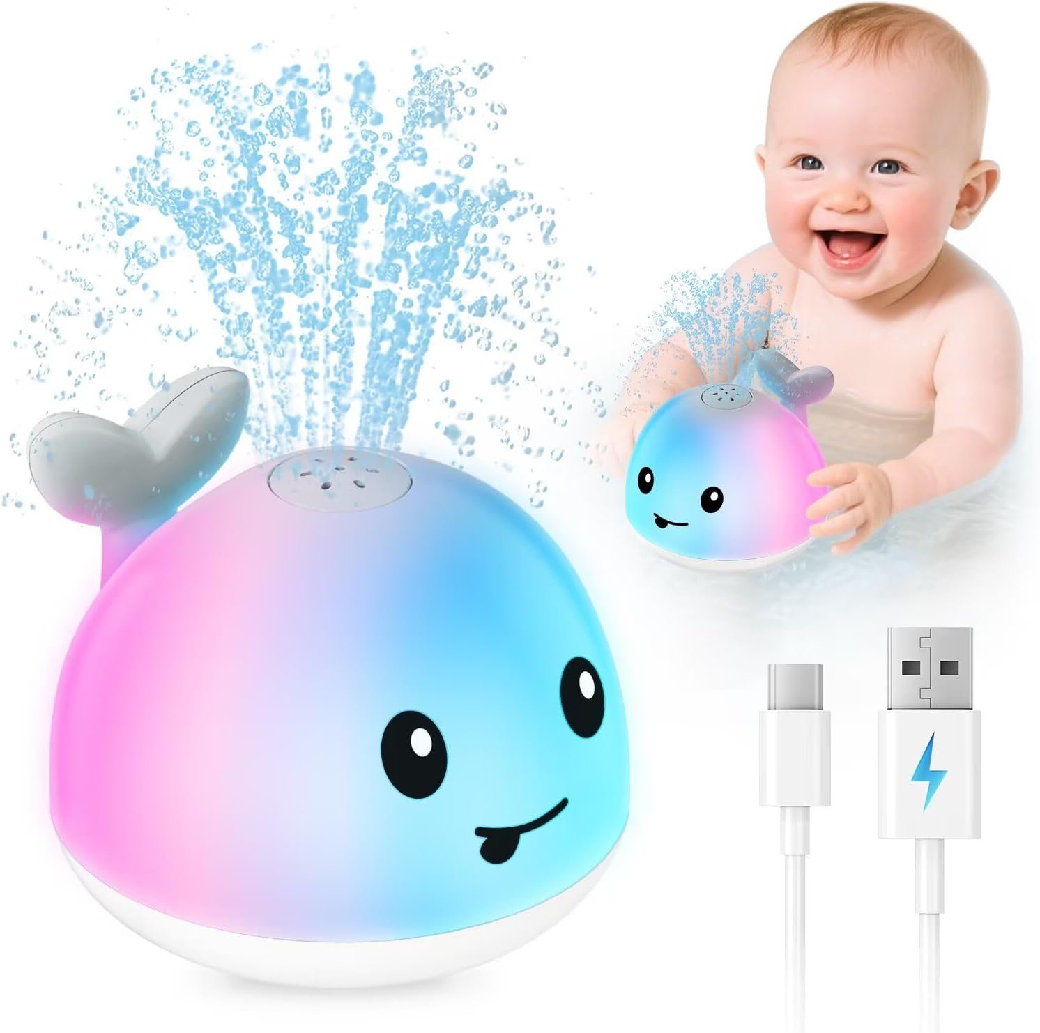Baby Bath Toys for Kids Ages 1-3 & Babies 6-12 Months, Light Up Whale Sprinkler Summer Water Pool Toys for Infant Toddlers 1 2 3 Year Old Boys Girls Birthday Gifts Newborn Essentials