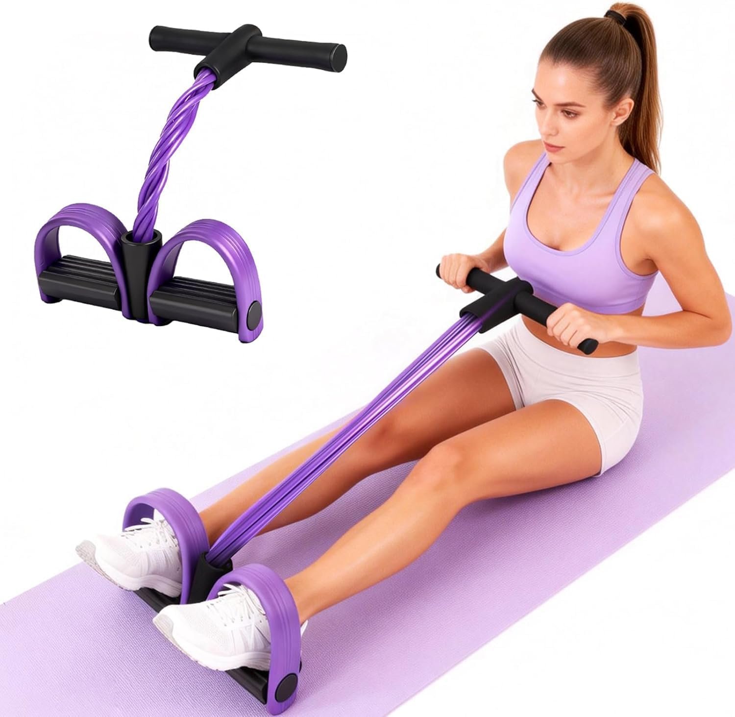 Multifunction Tension Rope, 6-Tube Elastic Yoga Pedal Puller Resistance Band, Natural Latex Tension Rope Fitness Equipment, for Abdomen/Waist/Arm/Leg Stretching Slimming Training Purple