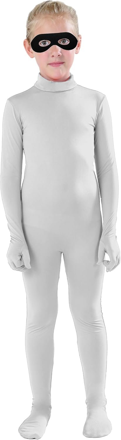 Full Bodysuit Include Felt Eye Mask Kids Dancewear Solid Color Spandex Zentai Child Unitard