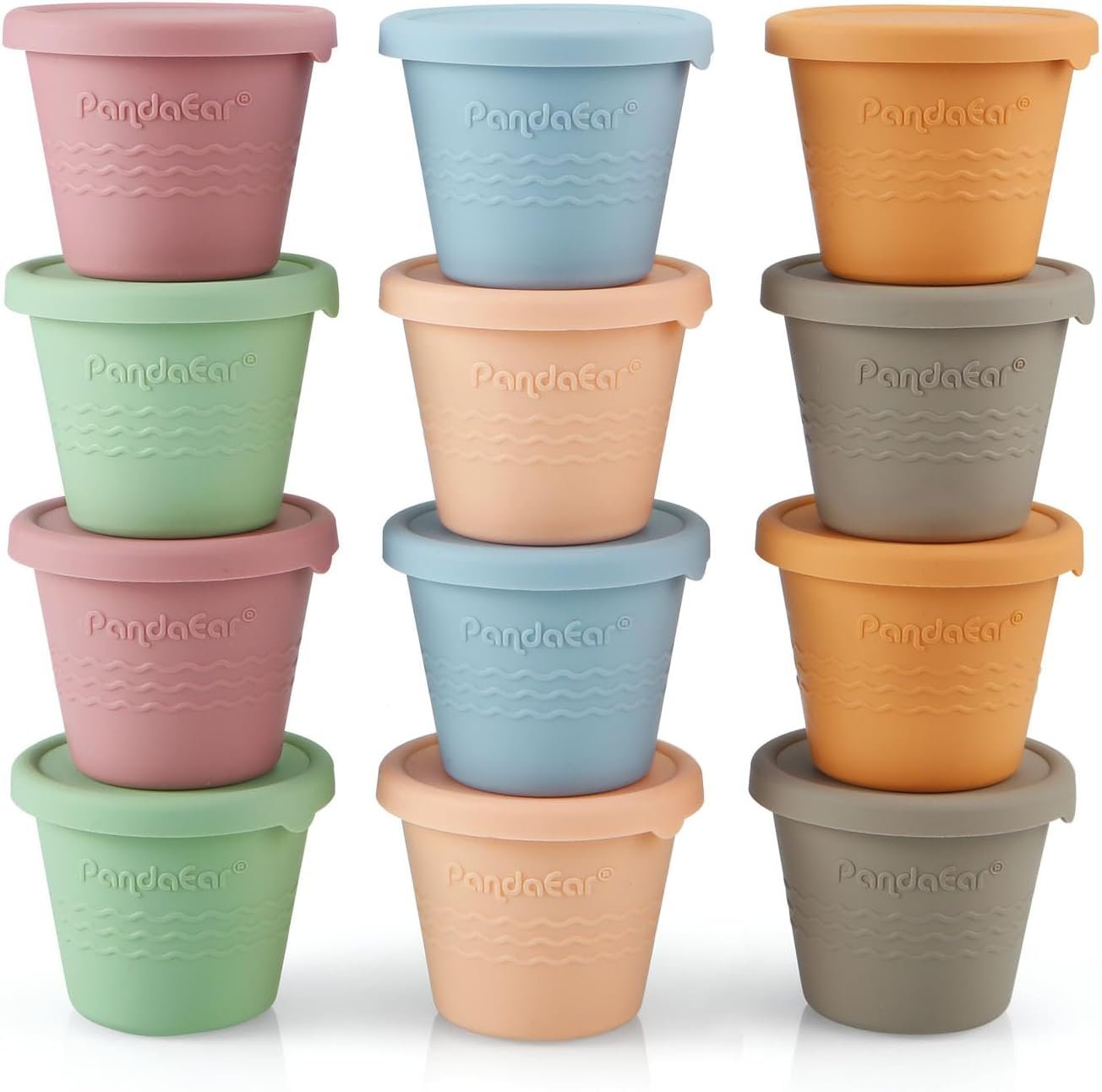 PandaEar 12 Pack Silicone Baby Food Storage Containers, 4 oz Reusable Small Snack Containers Freezer Storage with Airtight Lids Leak Proof for Infants Kids Babies, Microwave Safe