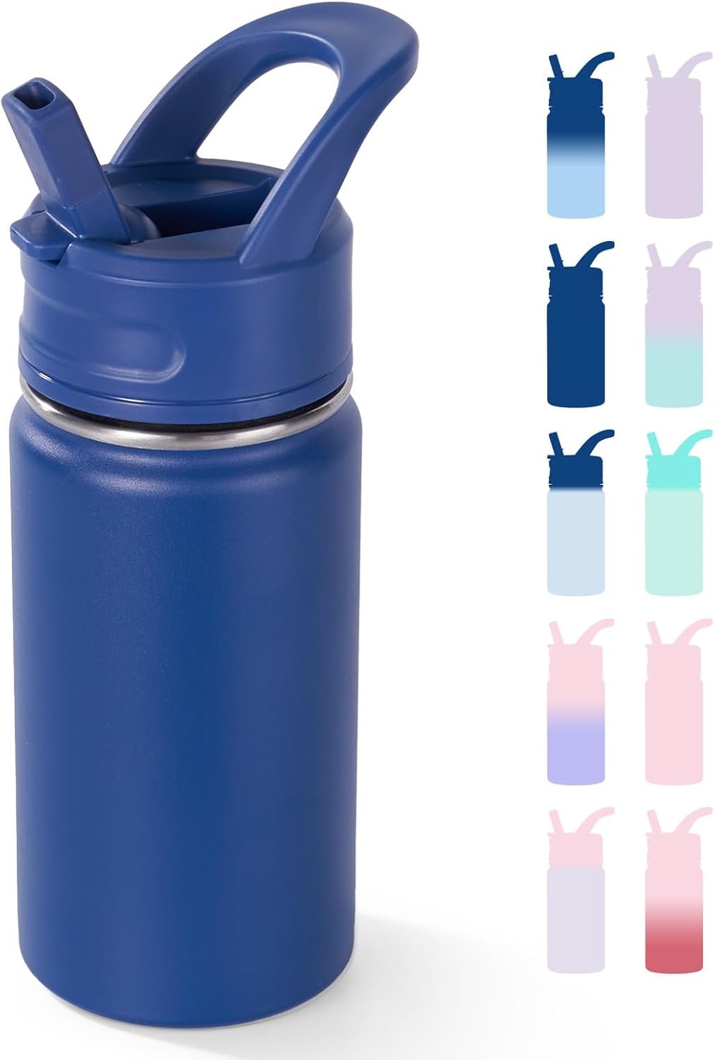Fijinhom 12oz Kids Water Bottle for School, Toddler Water Bottles with Straws, Insulated Water Bottles for Boys&Girls, Stainless Steel Vacuum Insulated Bottle for Kids, Leak-Proof, BPA-Free, Blue