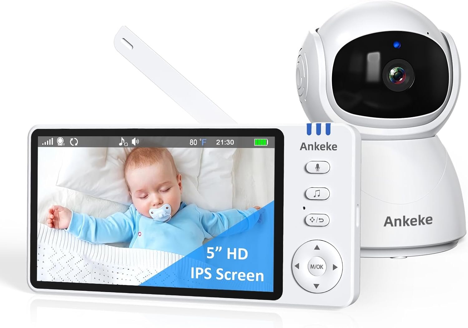 Baby Monitor with Camera and Audio, No WiFi Baby Monitor with 5″ IPS LCD Screen, 100-Hour Battery, 1000ft Long Range, 2-Way Talk, Cry and Feeding Reminder, Night Vision and 355°PTZ