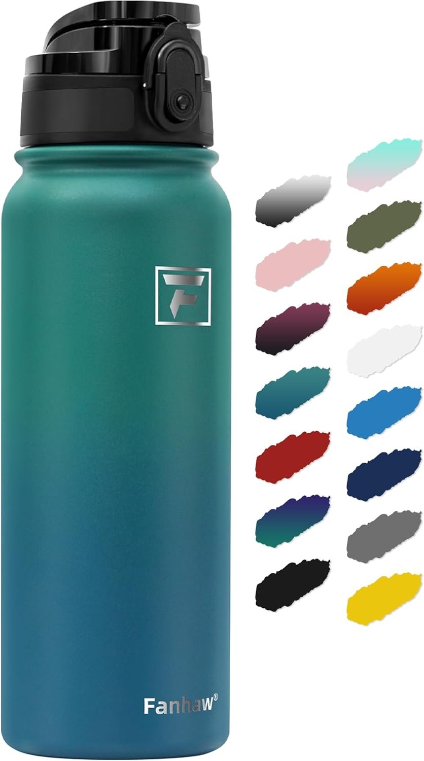 Fanhaw 20 oz Insulated Stainless Steel Water Bottle with Anti-Dust Chug Lid, Leakproof Vacuum Metal Everyday Use Bottle for Kids, Teens & Adults, Back to School Essentials (Green Blue)