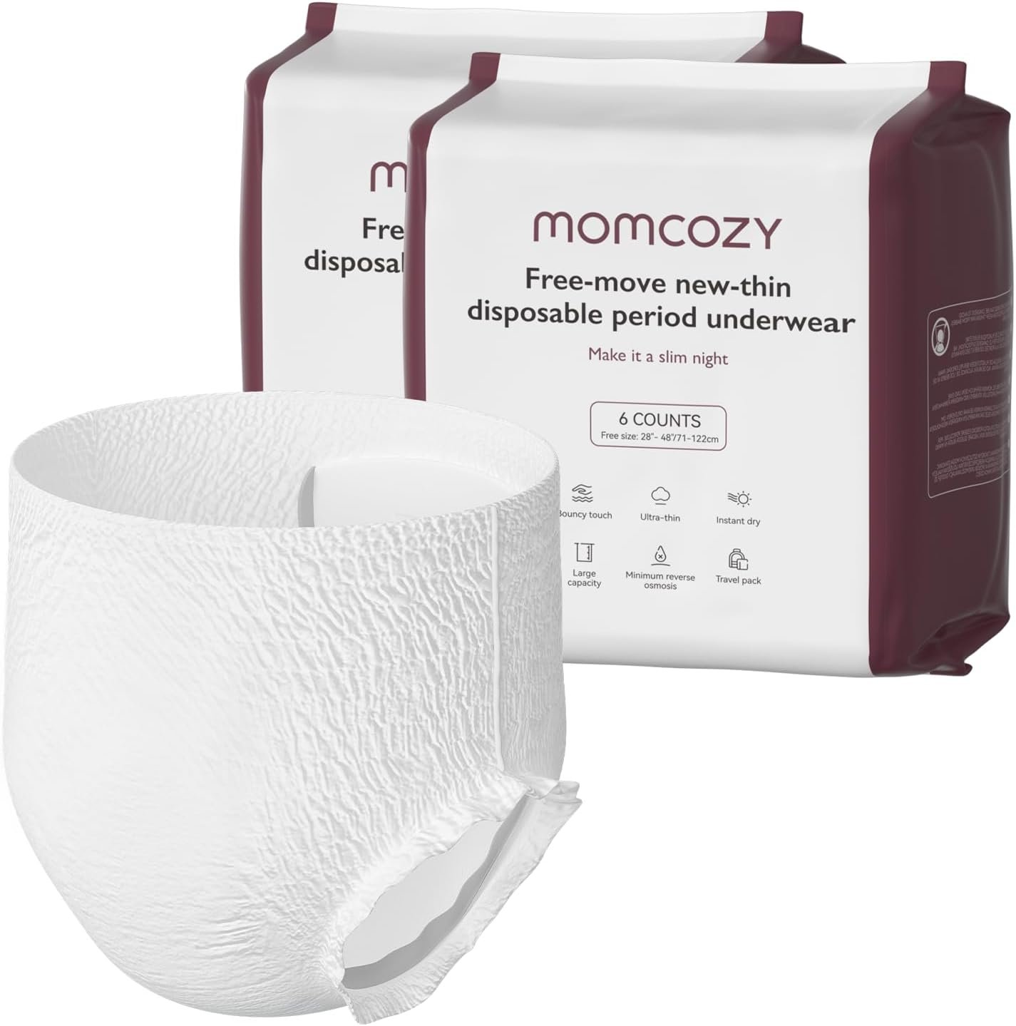 Momcozy Postpartum Disposable Underwear, 12 PCS No Leak New-Thin Built-in Pad Self-Absorbent Free-Move Period Underpants for Women Mothers Moms Labor Delivery Care White