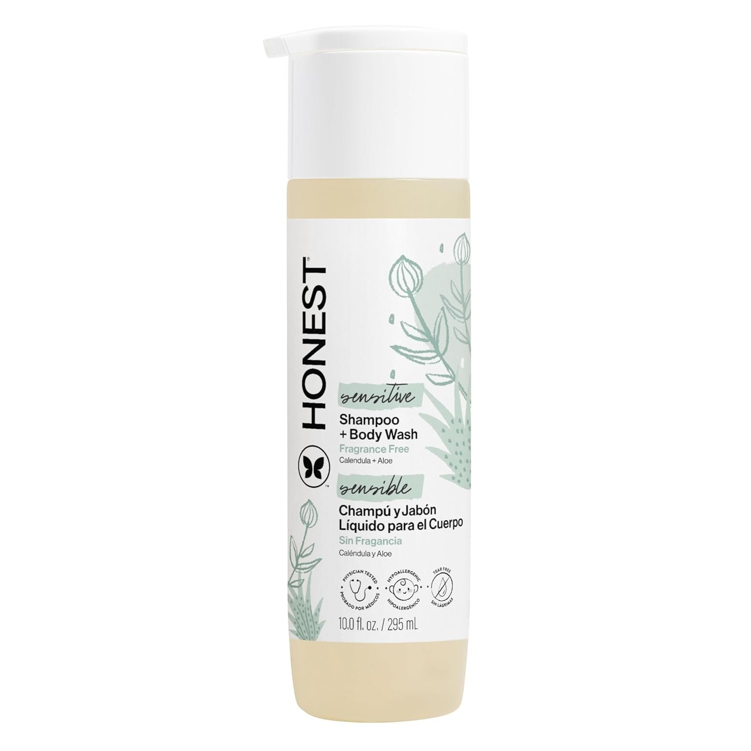 The Honest Company 2-in-1 Baby Shampoo & Body Wash, Fragrance-Free, Tear-Free, Hypoallergenic, Naturally Derived, Sensitive Skin, 10 fl oz
