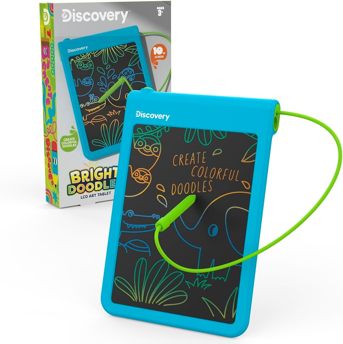 Discovery™ Bright Doodles LCD Art Tablet – Mess-Free Colorful Drawing Pad & Tethered Stylus| Widescreen Display| LCD Writing Tablet for Kids| Arts & Crafts Toy| Toddler Learning Toy| Doodle Board Gift