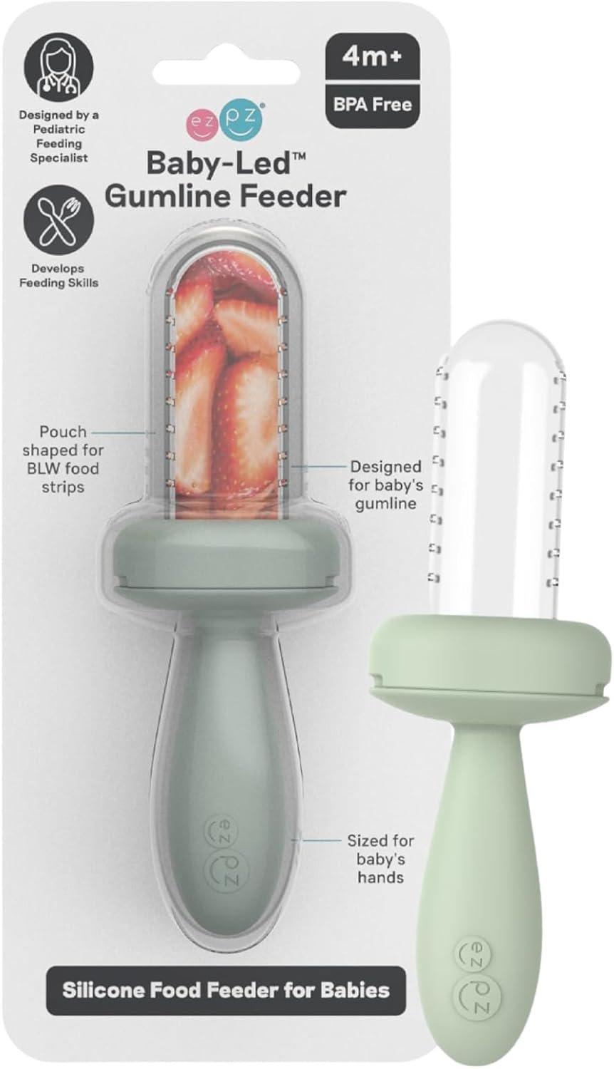 ezpz Baby-Led Gumline Feeder (Sage) – Silicone Fruit Feeder for Infants 4 Months + – Baby Feeding Essentials – BLW Tools – Works Best with Compatible Ice Tray (Sold Separately)