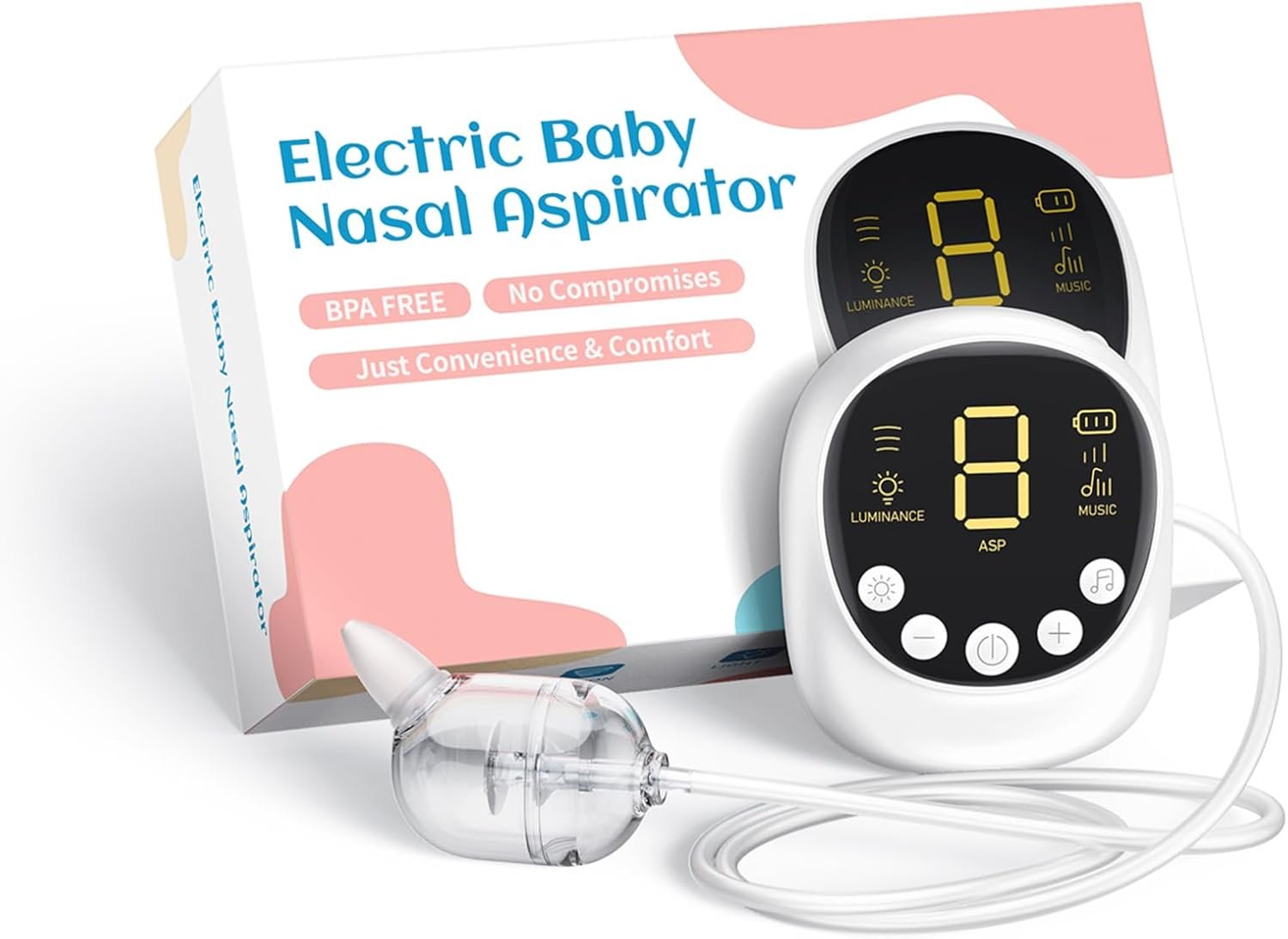 X-Bosak Electric Baby Nasal Aspirator – Hospital Grade Mucus Remover with 9 Suction Levels, USB-C Rechargeable, Night Light & Nursery Rhymes, BPA-Free Silicone Tips