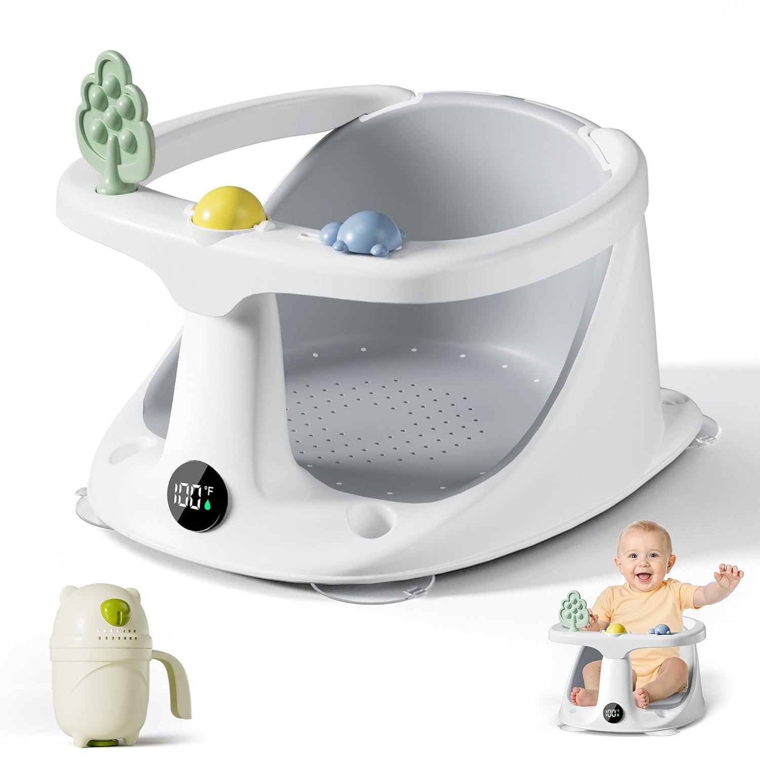 Baby Bath Seat for Babies 6 Months & Up – Bathtub Seats for Babies Sitting Up with Rinse Cup, Non-Slip, Infant Bath Essentials, Gray