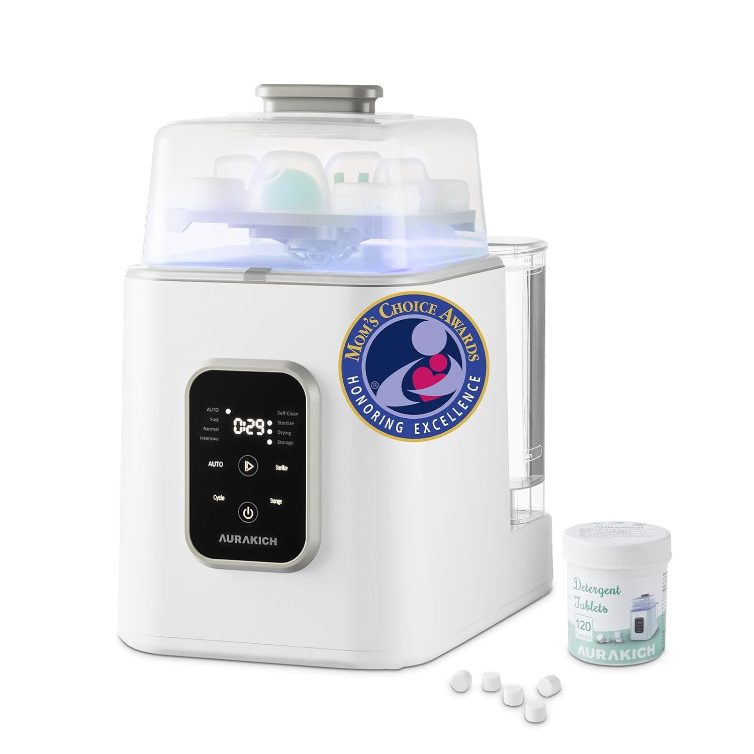 Baby Bottle Washer, Sterilizer & Dryer – All-in-One Pro Cleaning Machine with Fishbone Spray Arm, Self-Cleaning & AUTO Mode, Dual Water Inlet for Bottles, Breast Pump