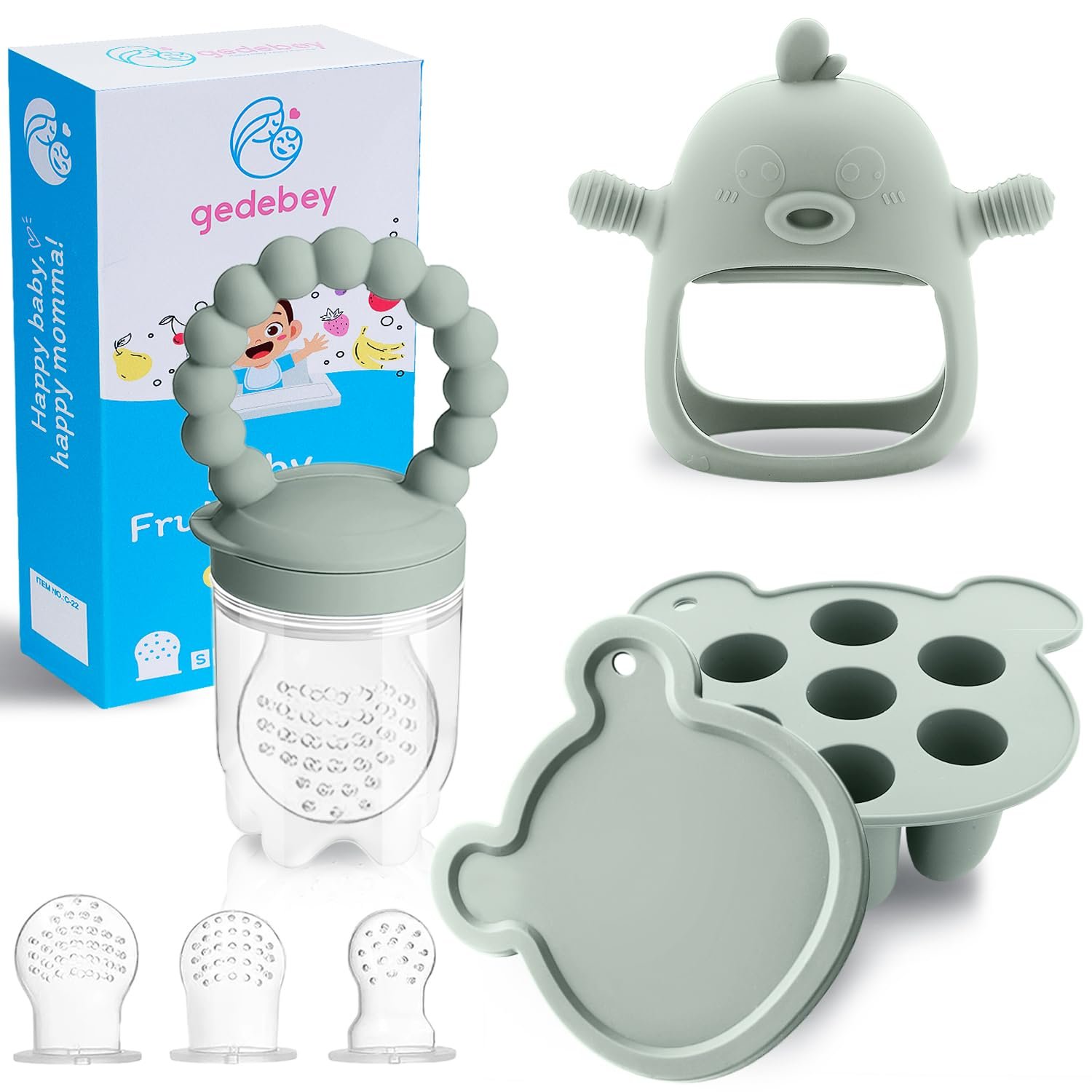 3-in-1 Baby Food & Fruit Feeder Set – Breastmilk Popsicle Mold with Freezer Tray, Teething Relief Toy, BPA Free Infant Silicone Feeding Combo, 3 Bonus Sizes (S/M/L) Sacs (Pea Green)
