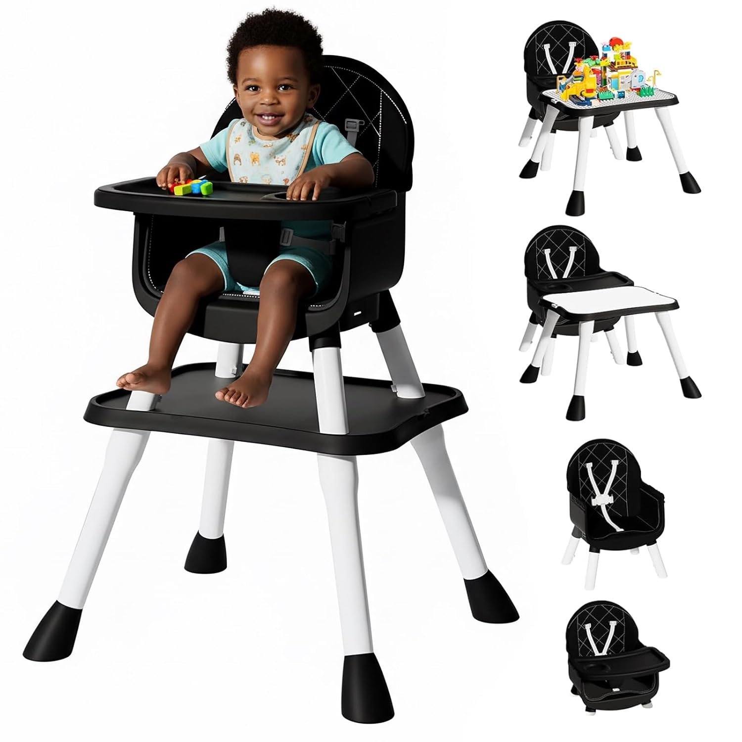 UNISWAN 6 in 1 Baby High Chair, Convertible Highchair for Babies and Toddlers (Black)