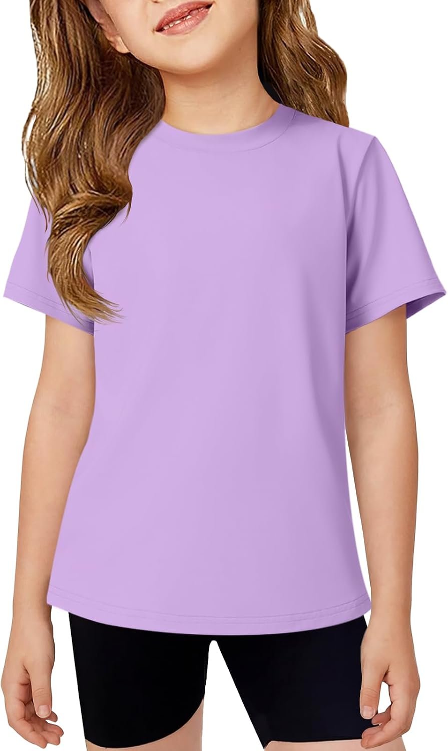 Girls Athletic Shirts Kids Short Sleeve Crewneck Quick Dry Workout Yoga Tops Basic Tees Activewear