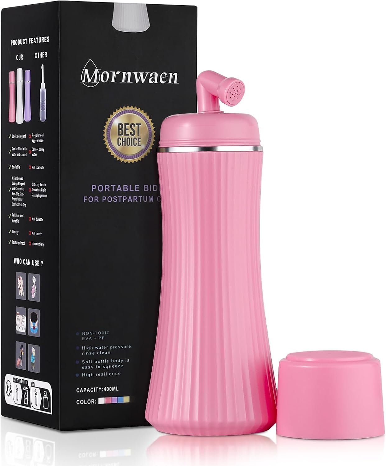 Peri Bottle Postpartum,Upgrade 400ml Portable Bidet with Extendable Sprayer for Travel & Camping,3 Leak-Proof Seals,Postpartum Essentials for Mom (Pink)
