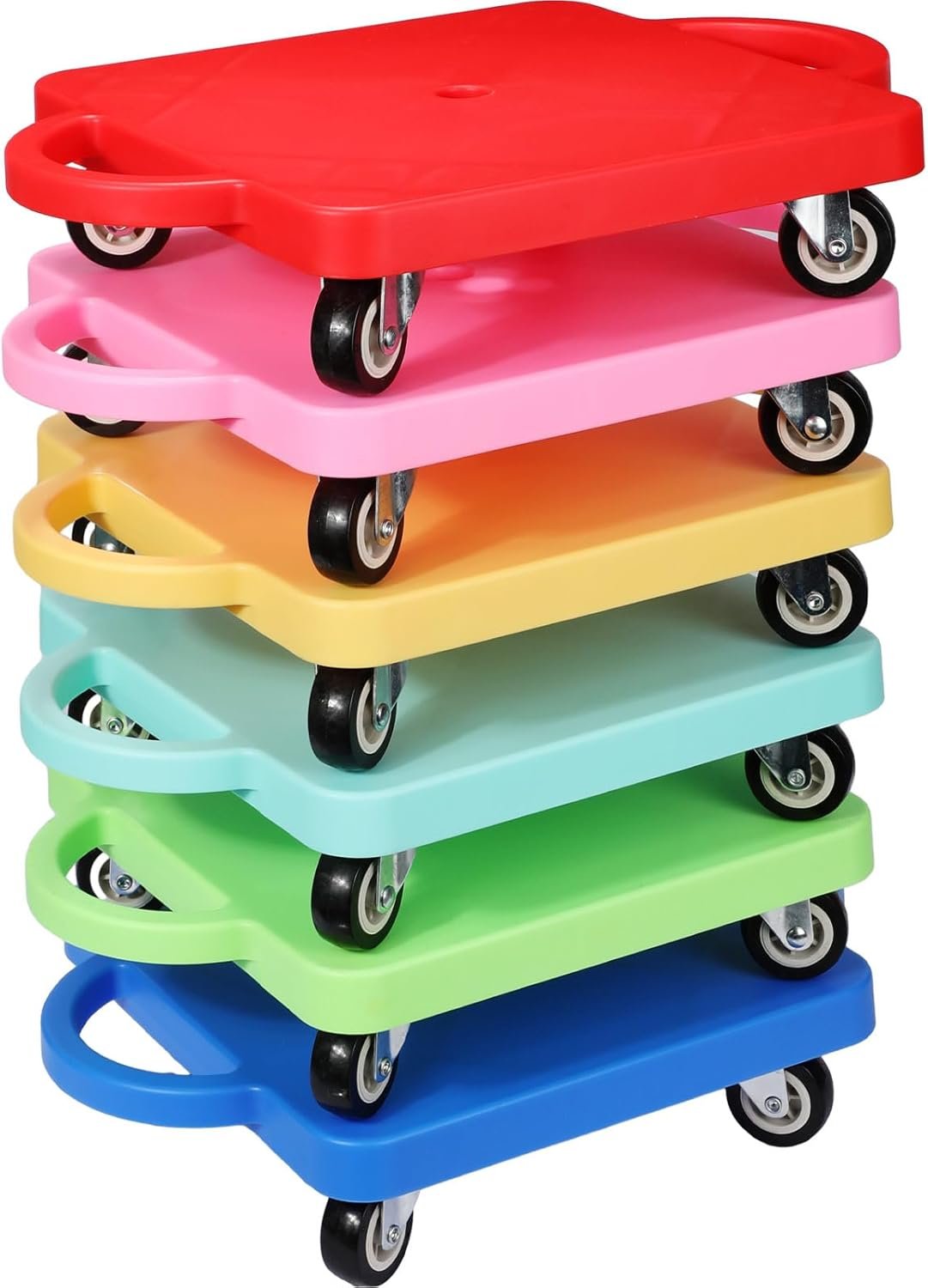 6 Pieces Sports Scooter Board Bulk Sitting Scooter Board with Handles Plastic Casters Sport Flat Scooter for Kids Children Gym Indoor Outdoor Activities Play Equipment(Light Color)