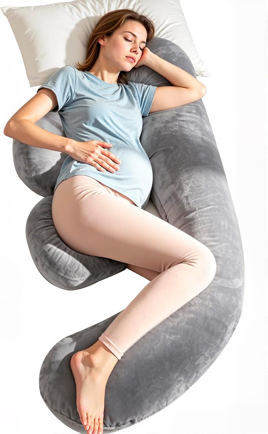 Chilling Home Memory Foam Pregnancy Pillow, F Shaped Maternity Pillow, Adjustable Pregnancy Wedge Pillow with Full Body Support for Back, Belly, Hips, Legs, Pregnant Pillows for Side Sleeping, Velvet