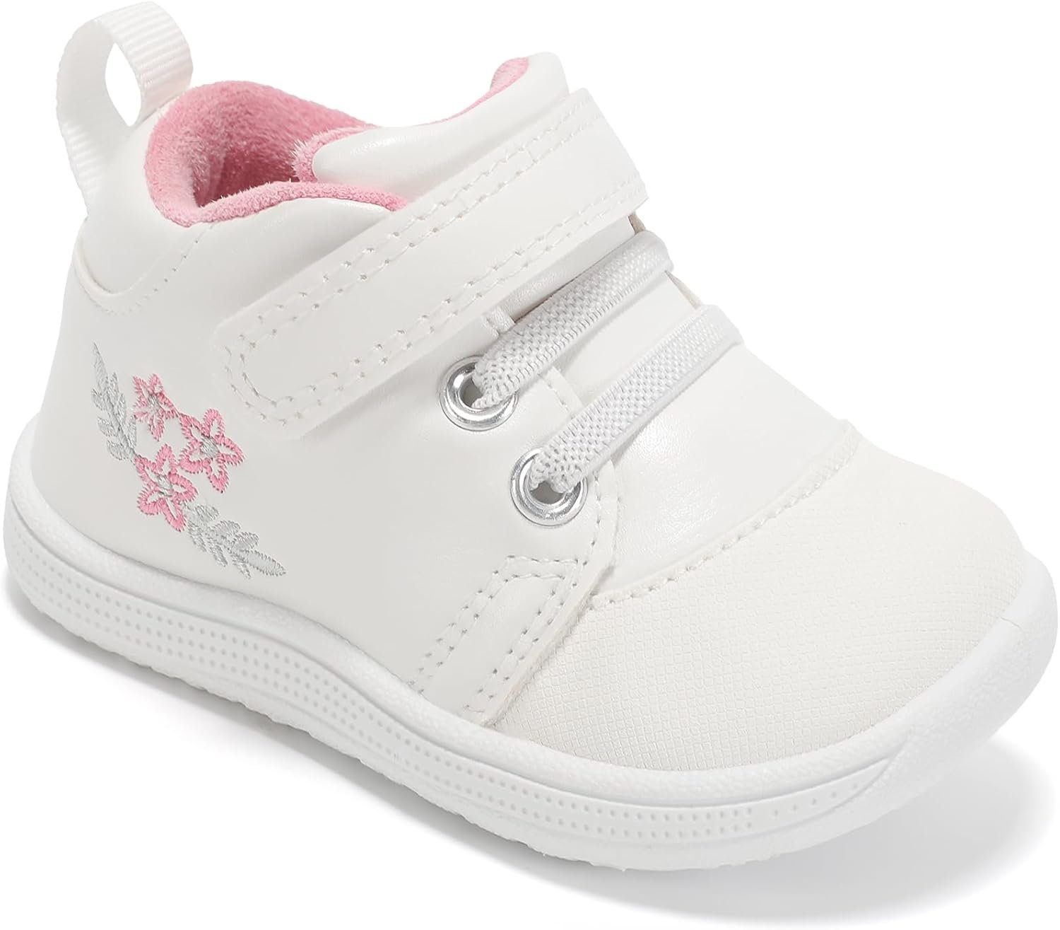 STQ KIDS Unisex-Baby Mid-Top First Walker Shoes Wide Toe Box Toddler Boy Girl Barefoot Shoe Soft PU Leather Infant Sneakers with Hook-and-Loop