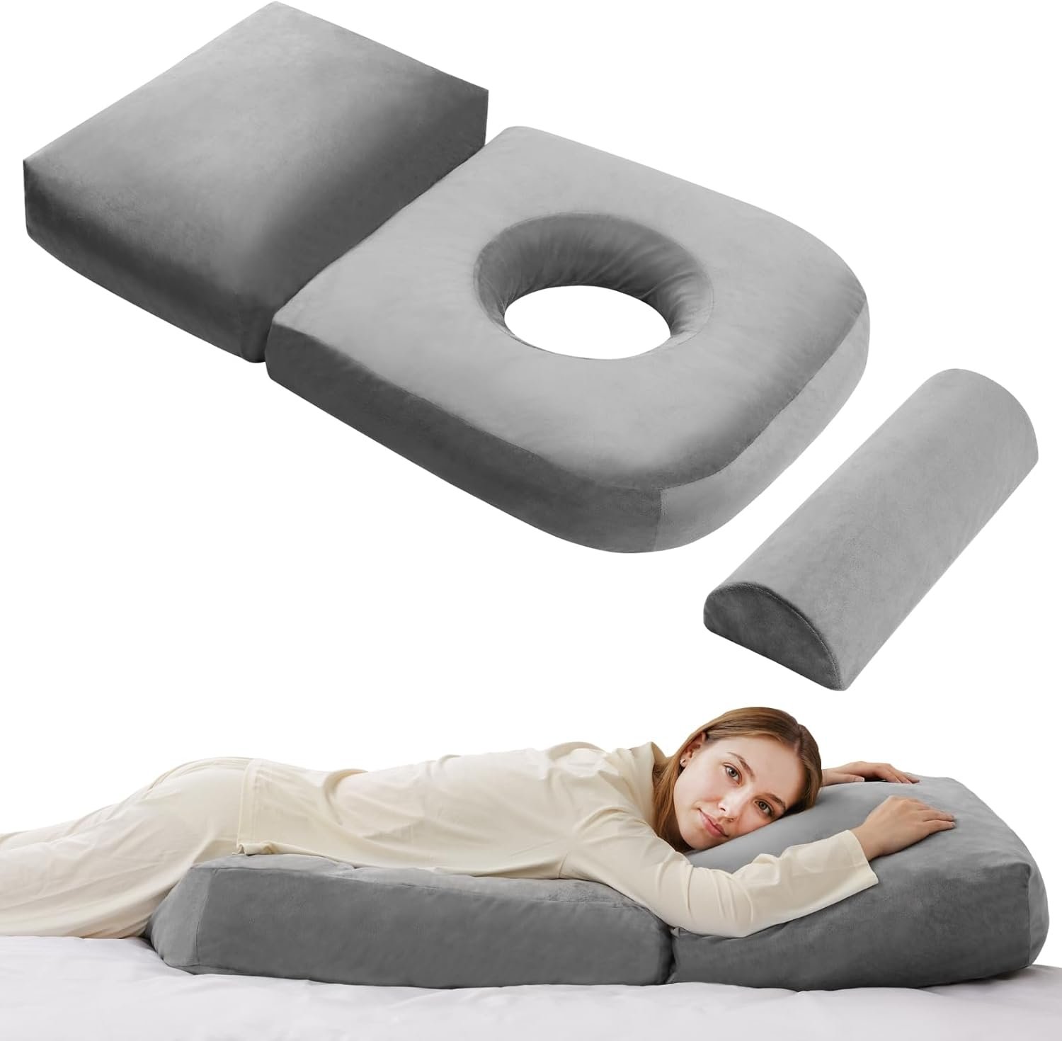 Pregnancy Pillows for Sleeping, 44.5 Inch Pregnancy Massage Pillow Full Body Pillow with Leg Pillow & Removable Cover – Support for Back, Legs, Belly, HIPS for Pregnant Women (Dark Grey)