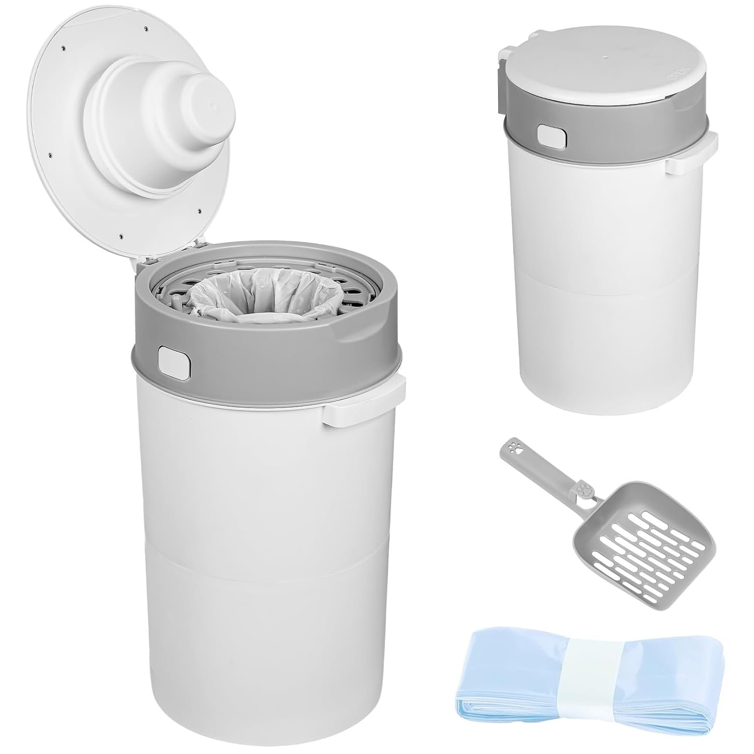 13L Odor Lock Diaper Pail, Baby Diaper Bin with Double Odor Lock & 177 in Refill Bag Roll & Sealed Lid, Compact Nursery Trash Can Portable Diaper Disposal Pail for Baby Room Home Travel (Grey)