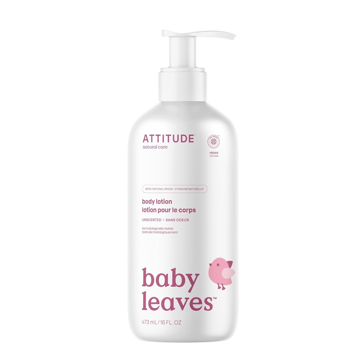 ATTITUDE Baby Lotion, Fragrance-Free Gentle Daily Hydration, Helps Keep Skin Soft & Smooth, EWG Verified, Dermatologically Tested, Vegan, Unscented, 16 Fl Oz