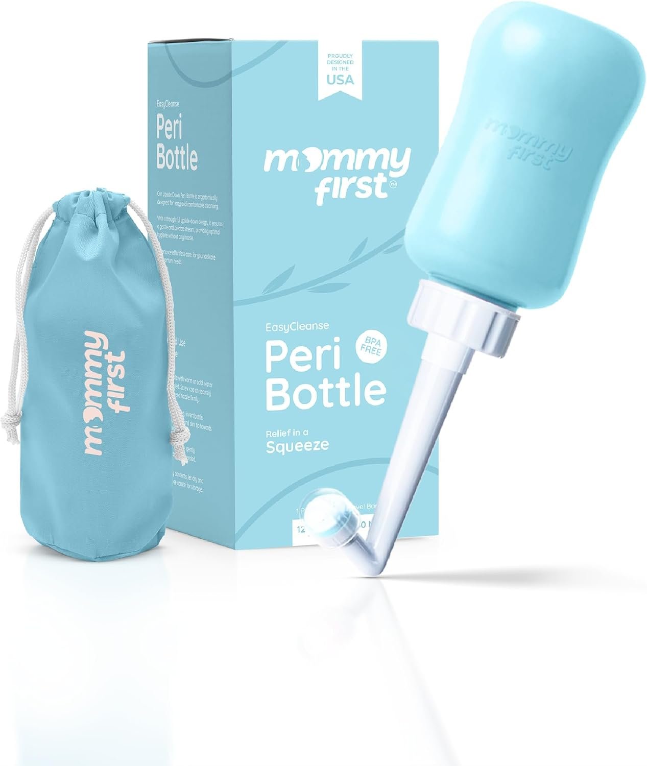 Mommy First® Peri Bottle for Postpartum Care | Upside Down Bottle for Perineal Cleansing and Recovery | Portable Bidet | Postpartum Essentials for New Moms (Blue, 12.2 OZ)
