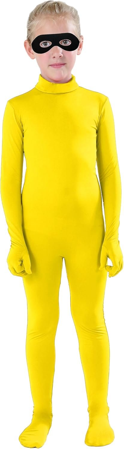 Full Bodysuit Include Felt Eye Mask Kids Dancewear Solid Color Spandex Zentai Child Unitard