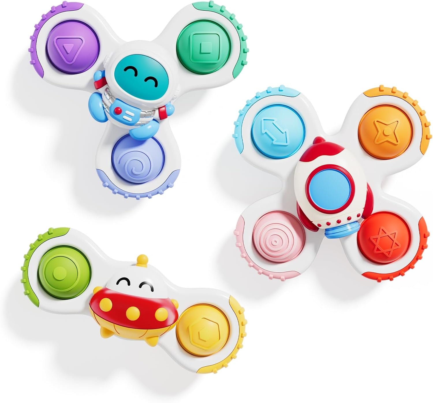ALASOU 3PCS Pop Suction Cup Spinner Sensory Airplane Travel Toys for 1 Year Old Boy Girl Infant Toddlers|Novelty Spinning Tops 12 18 Months|1 2 Year Old Boy Birthday Gift|Baby Bath Toy Kids Ages 1-3