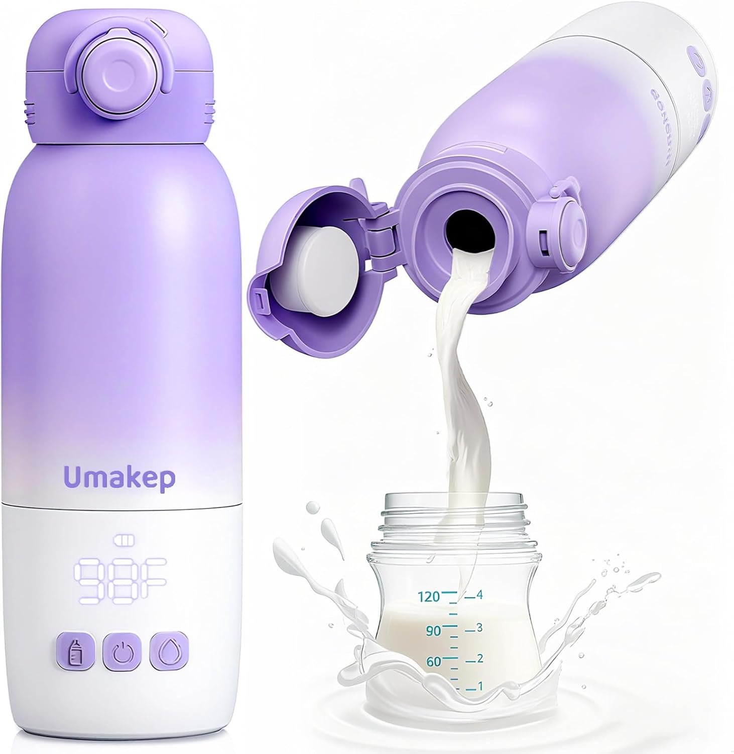Portable Bottle Warmer for Travel – 12oz Cordless Milk Warmer, Dual Heating Modes for Breast Milk & Water, Fast Heating Smart Temperature Control, Ideal for Outdoor, Car, and Nighttime Feeding